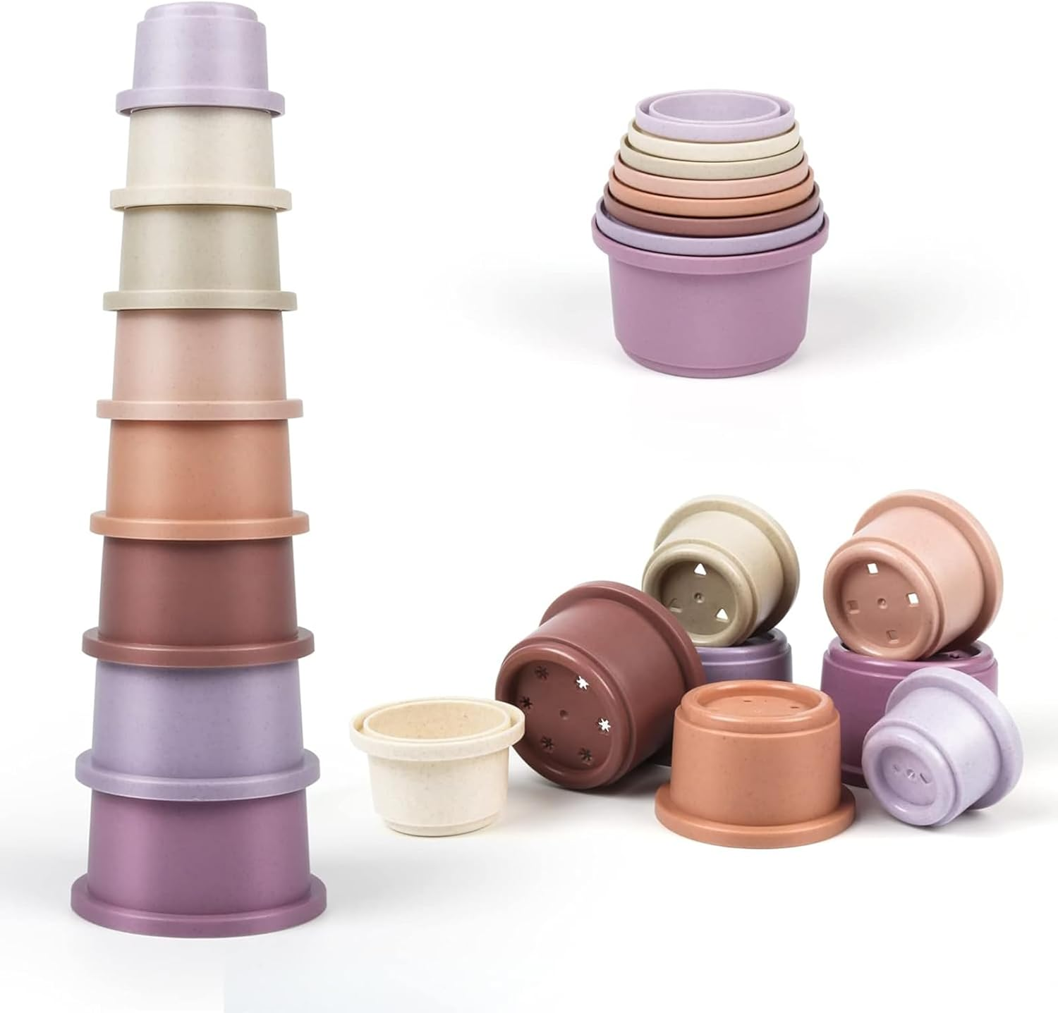 Yeanifeana 8 Pcs Stacking Cups for Rabbits, Reusable Plastic Bunny Toys with Treat Holes, Multi-Colored Nesting Cups for Small Animals Food Hiding & Interactive Play image number 4