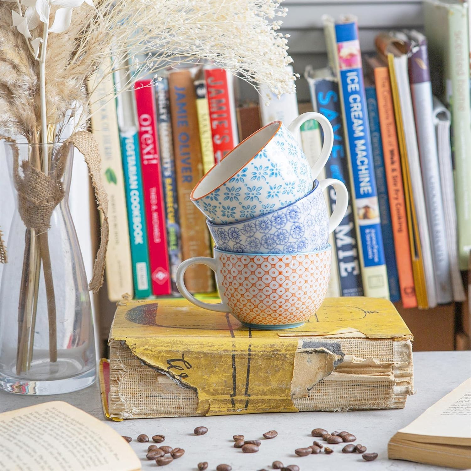 Nicola Spring Cappuccino Cups Set - 250Ml - Pack of 6 - Orange Hand Printed Tea Cup Coffee Cappuccino Mugs Latte Drinking Mug Tea Saucer Plates for Breakfast, Lunch, Brunch image number 5