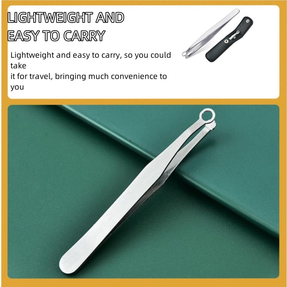 HIDOSNG Universal Nose Hair Trimming Tweezers Stainless Steel Tweezers Eyebrow Clippers Trimmer Friendly round Tip No Mirror Needed Easy Cut for Noses Sideburns Brow Body (1Pcs+Black Leather Case) image number 2