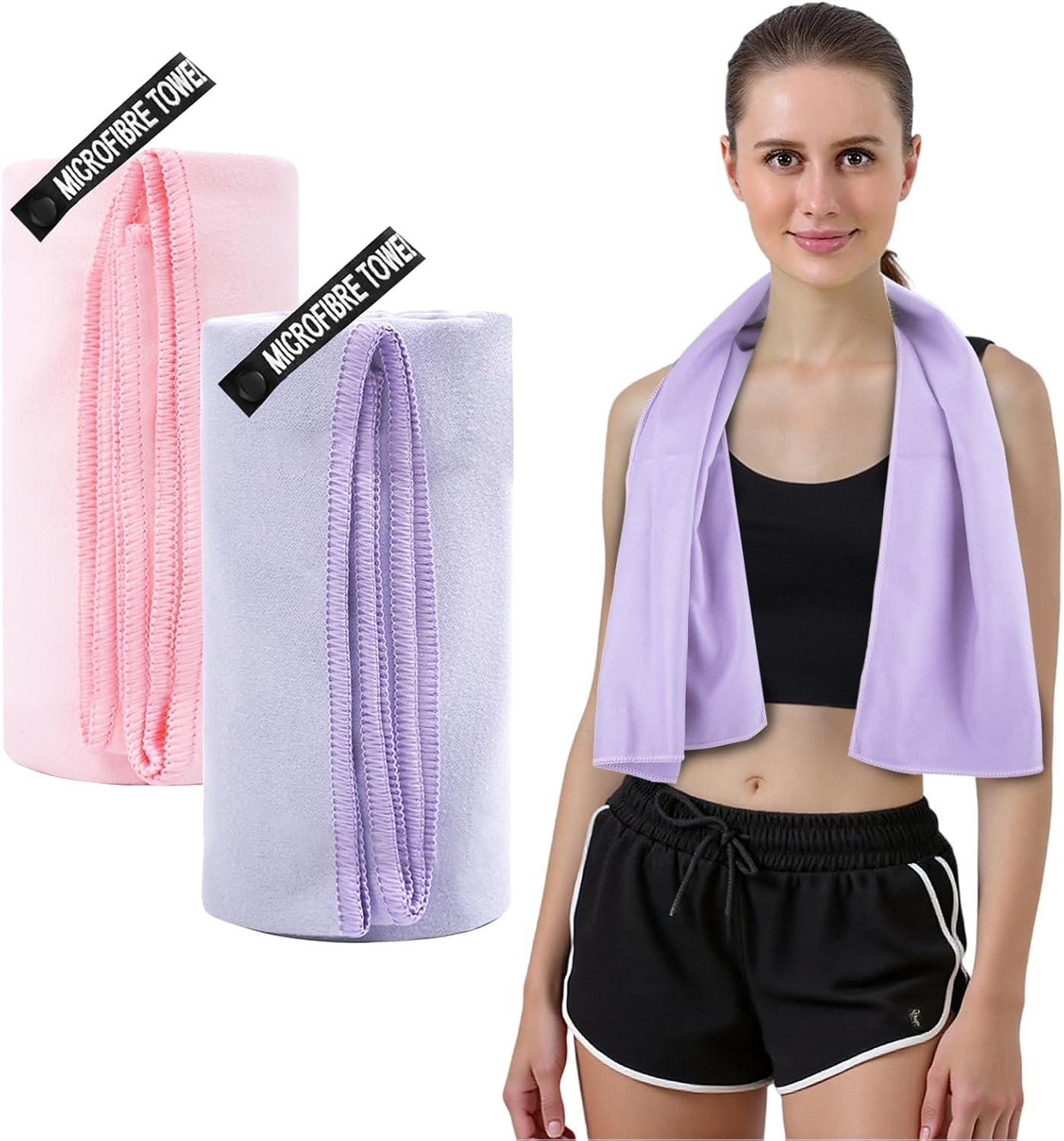 Viiotu 2 Pack Gym Towels for Women (40X80Cm/16 X32), Microfiber Quick Dry Workout Towel, Super Absorbent Suede Soft & Skin-Friendly Yoga Towel for Yoga, Running, Golf & Workout (Purple+Pink)