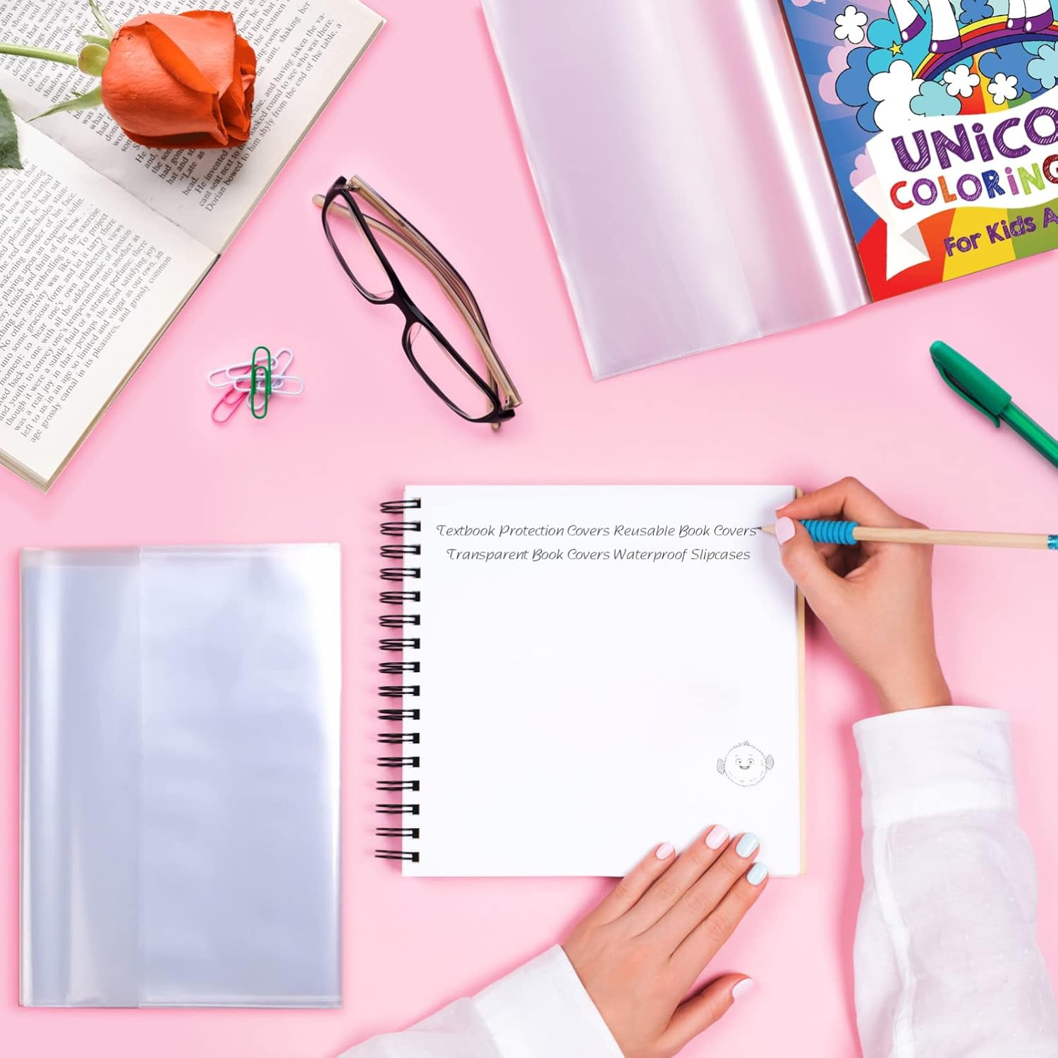 Toddmomy 5Pcs Transparent Book Covers,Plastic Clear Book Sleeve Clear Slip on Book Cover image number 4