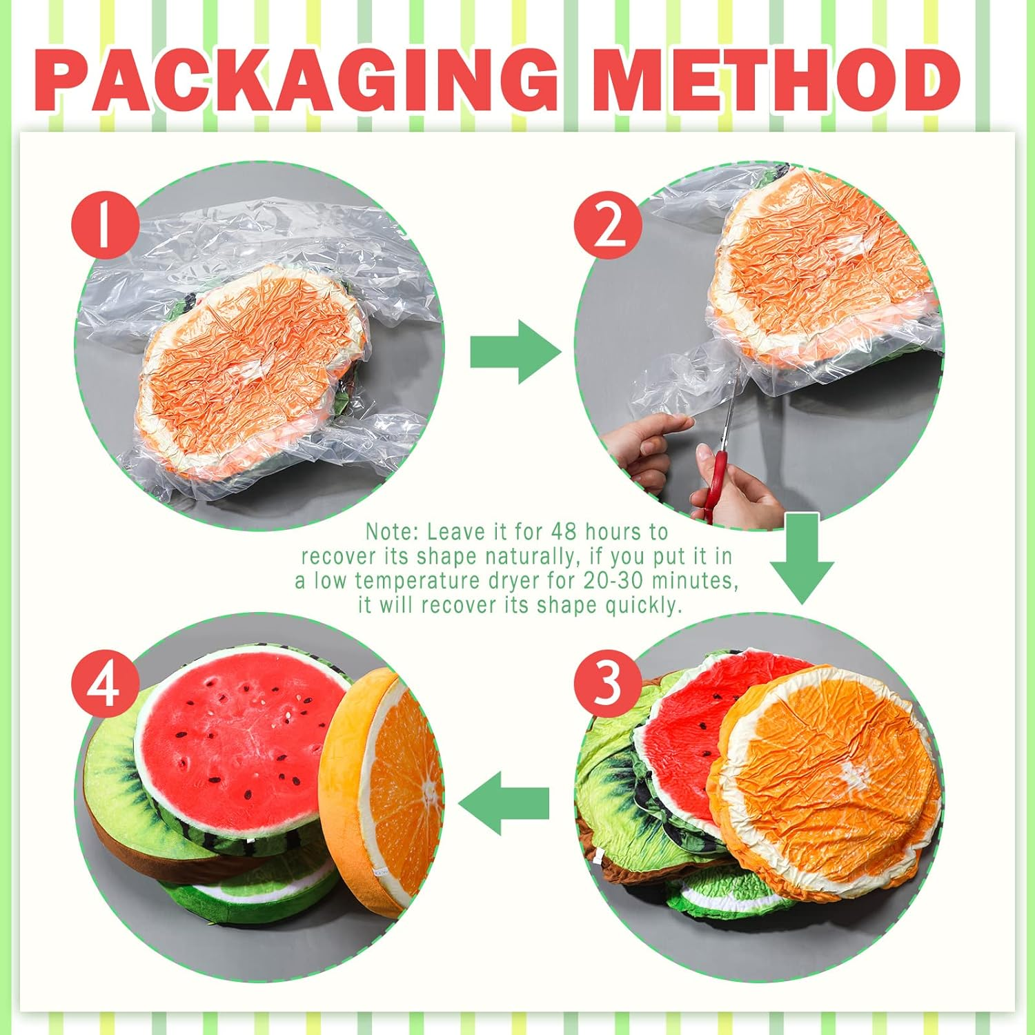 Coume 4 Pcs 15.7 Inch Fruit Pillows round Floor Cushions 3D Watermelon Kiwi Lemon Orange Decorative Stuffed Throw Pillows Chair Toy Seat Floor Seat Cushions for Kids Couch Sofa Classroom image number 4