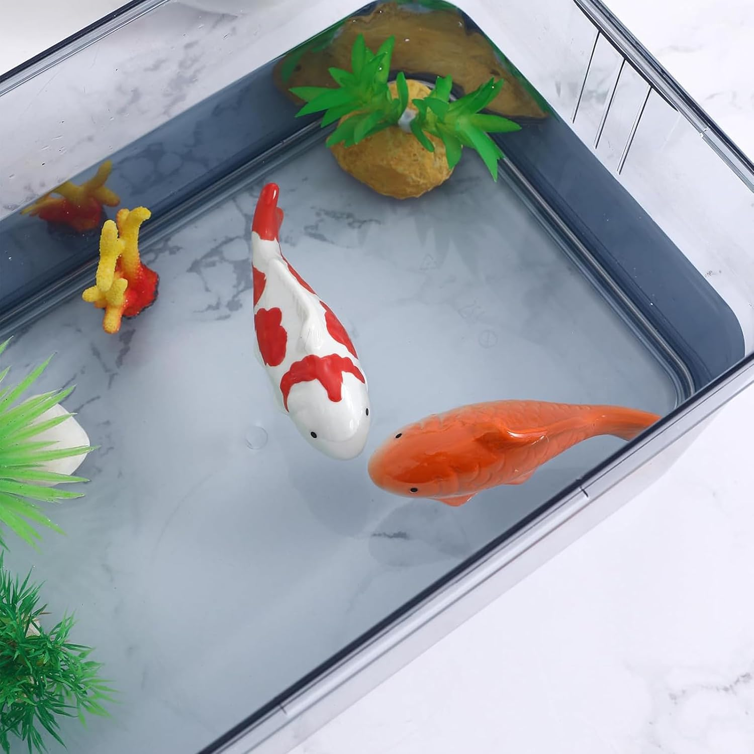 2Pcs Ceramic Floating Fish,Fake Aquarium Fish Figurine,Aquarium Floating Goldfish Koi Fish Floatable Figurines Realistic Fish Tank Fish,Tea Pet Decor,Pond Desktop Ornaments image number 6