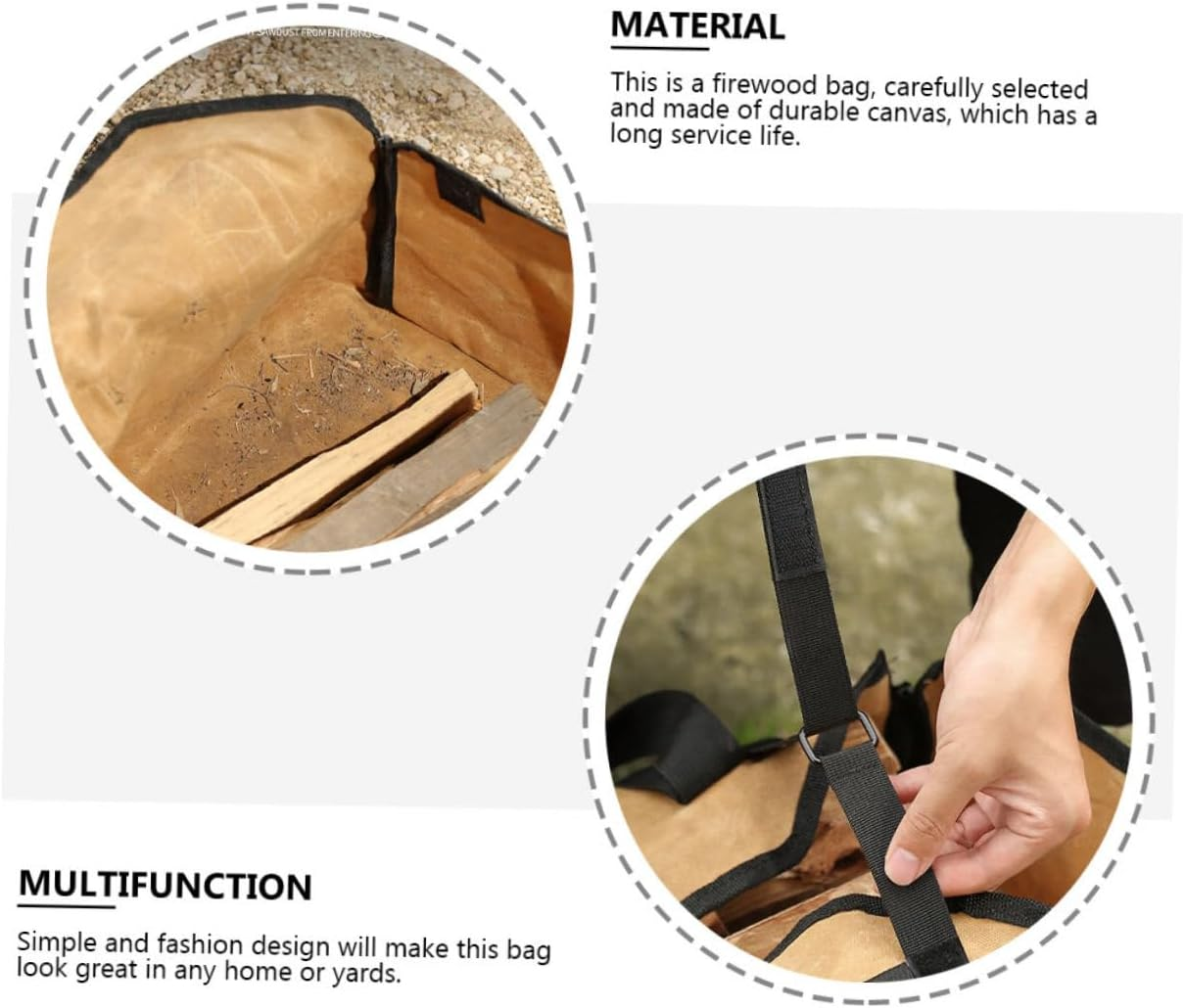 Firewood Storage Bag Canvas Tote Large Capacity Wood Carrier Handheld Firewood Pouch for Outdoor Camping and Fireplace Khaki Log Holder image number 1