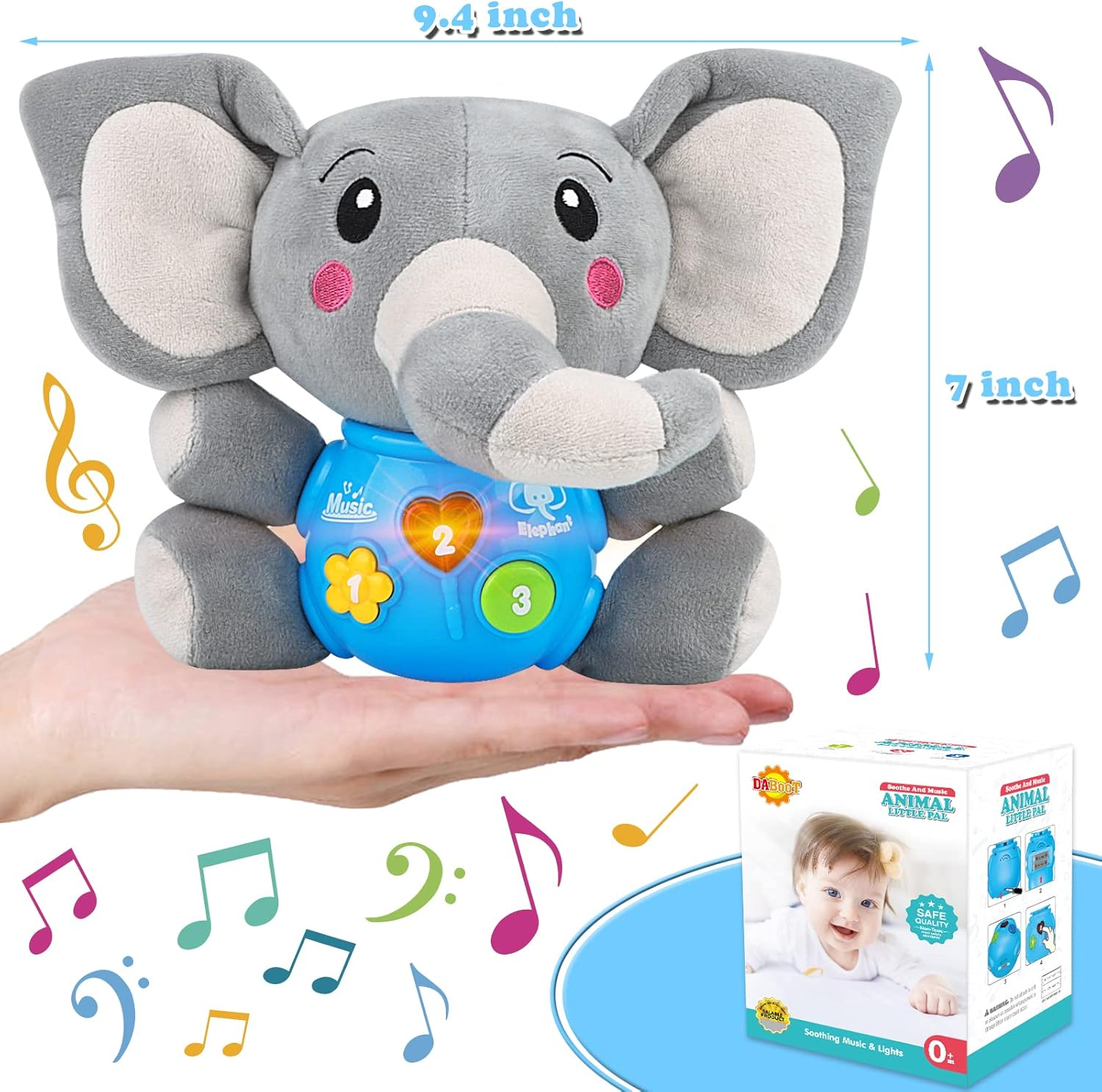 Plush Musical Baby Toys, Cute Elephant Stuffed Animal Infants Toys for 3-6-12 Months Boys & Girls & 0-6 Months Baby Stuff, Newborn Boys Gift,Infant Light Music Time,Baby Music Toys image number 2