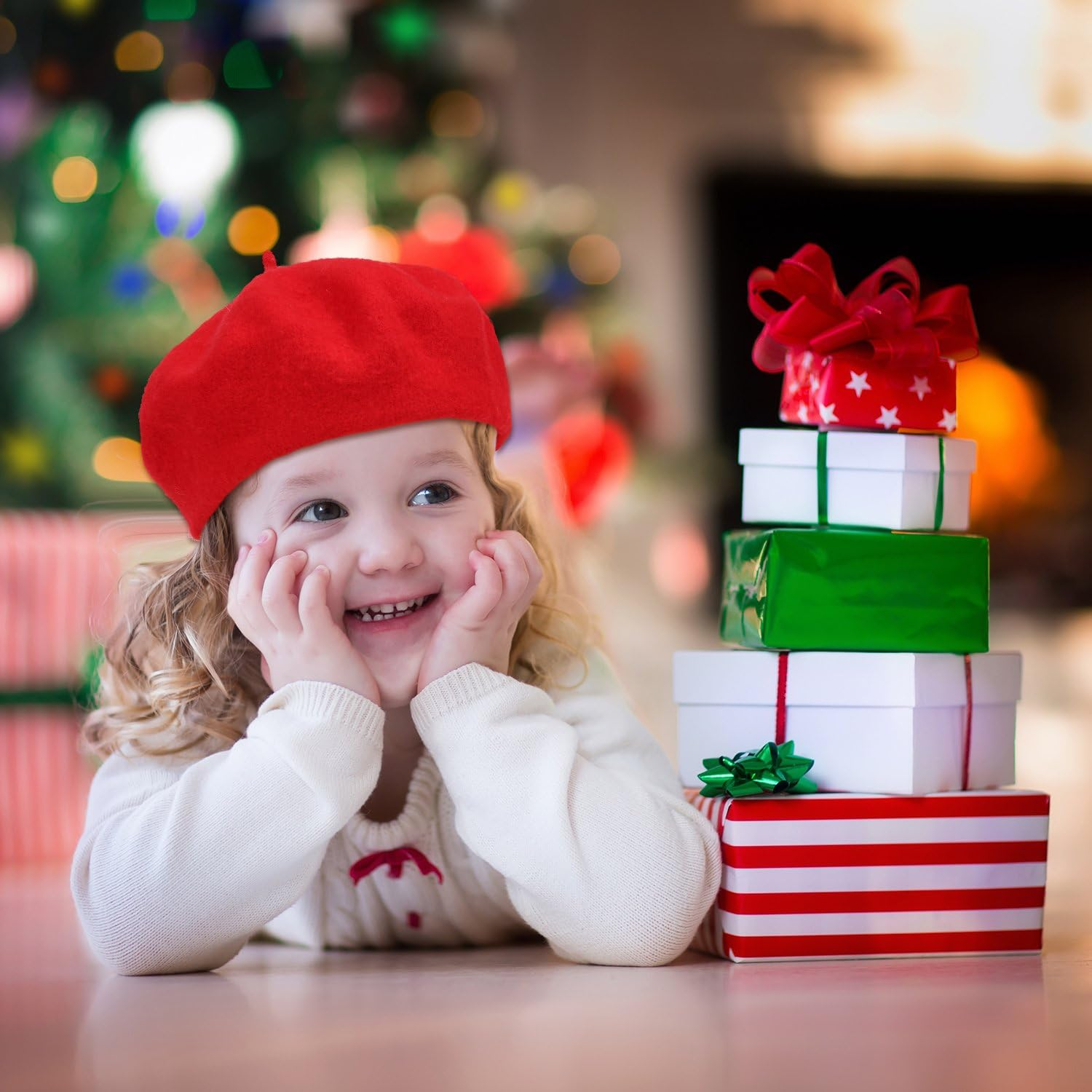 Satinior Beret Hat French Beanie Cap Artist Wool Hat for Children Kids Girls image number 5