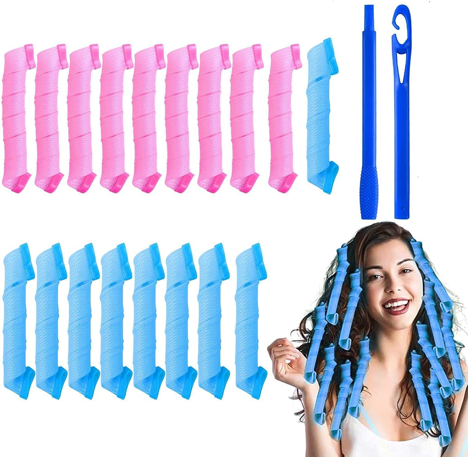 URAQT Hair Curlers for Long Hair, 24Pcs 45Cm Hair Rollers Wave Curls, No Heat Hair Curlers Styling Set with Styling Hooks, Healthy DIY Hairstyle for Women Girls
