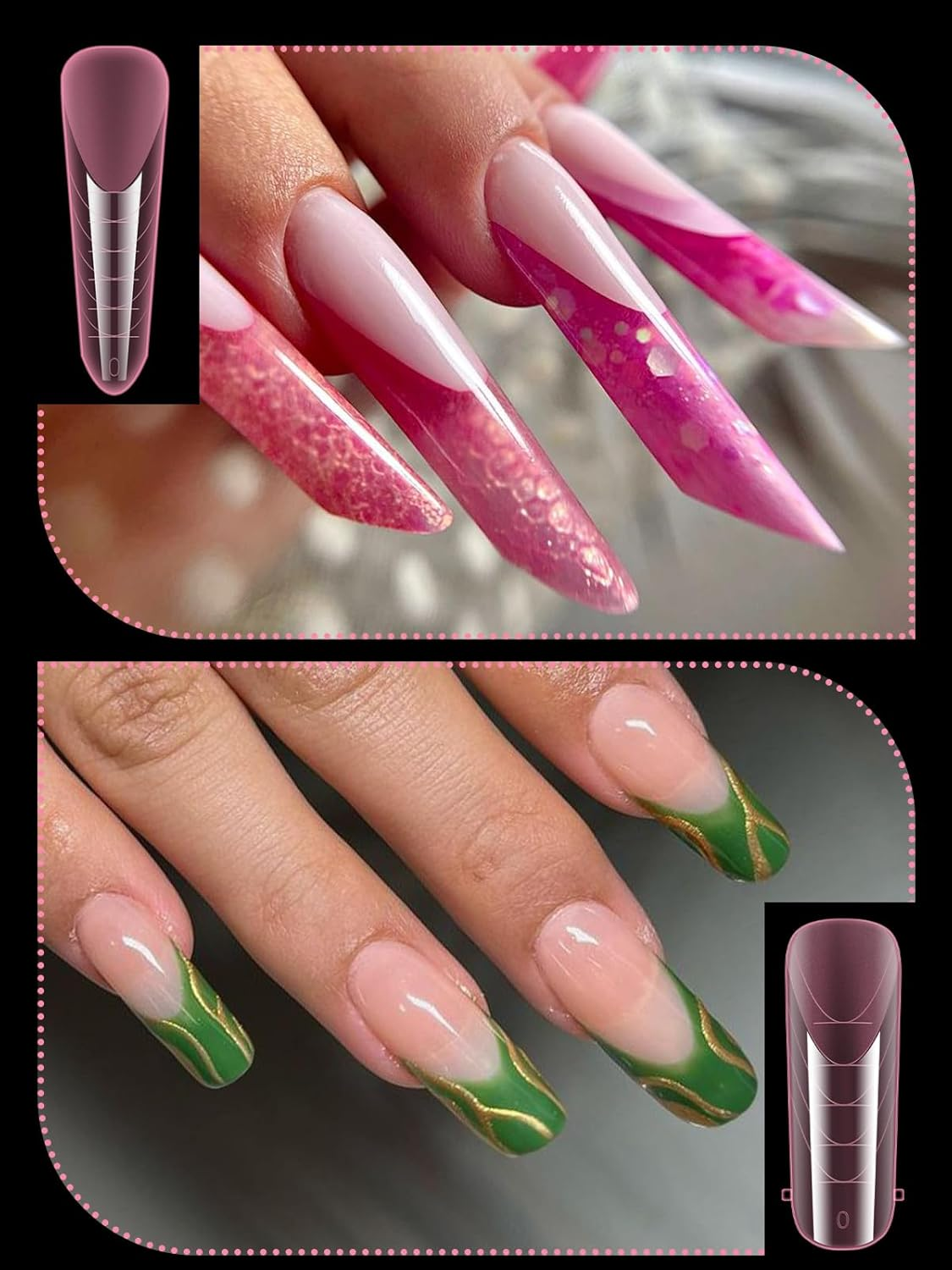 EBANKU Pink Dual Nail Forms Full Cover Nail Mold Tips Acrylic Nail Extension Tools Scale for Poly Gel Nail Art Salon Nails Design