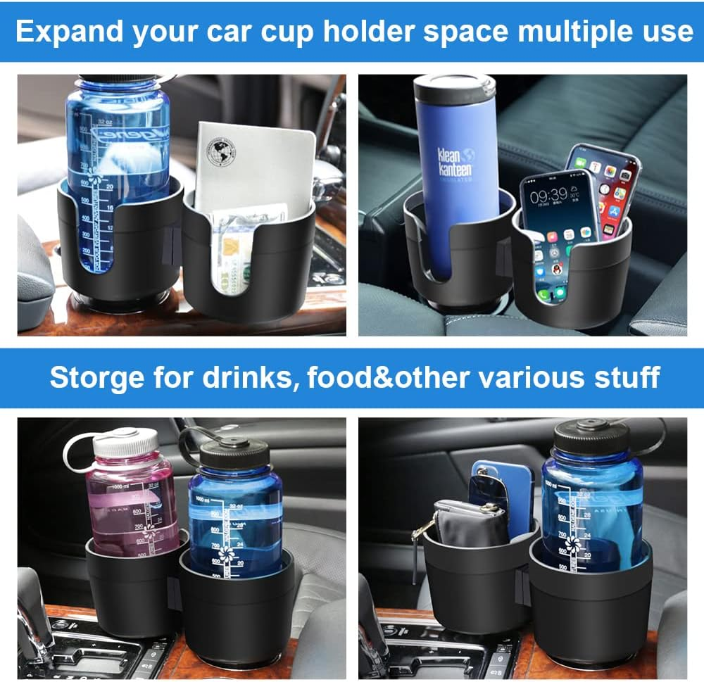 JINKEY Dual Cup Holder Expander for Car, 2 in 1 Multifunctional Large Car Cup Holder Expander Adapter with Adjustable Base, All Purpose Car Cup Holder for Bottles Cups Drinks Snack Organizer image number 1