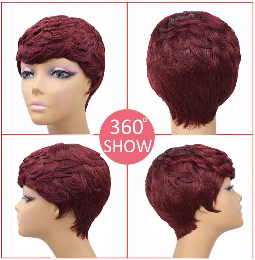 Synthetic Short Wigs for Women Black Short Wig Cosplay Short Curly Hair Drawstring with Combs inside #30 8Inches image number 4