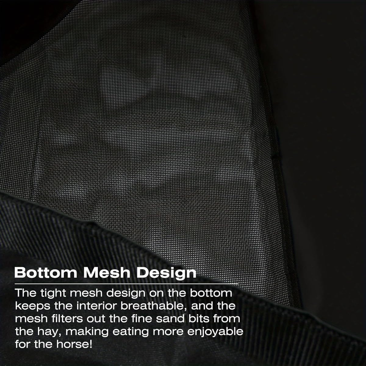 AIMALL Horse Hay Feeder Bag Large Triangle Feeding Bag with Nylon Mesh Oxford Cloth for Stable and Equestrian Use Black 33.46X25.59X21.65In Adjustable Strap image number 6