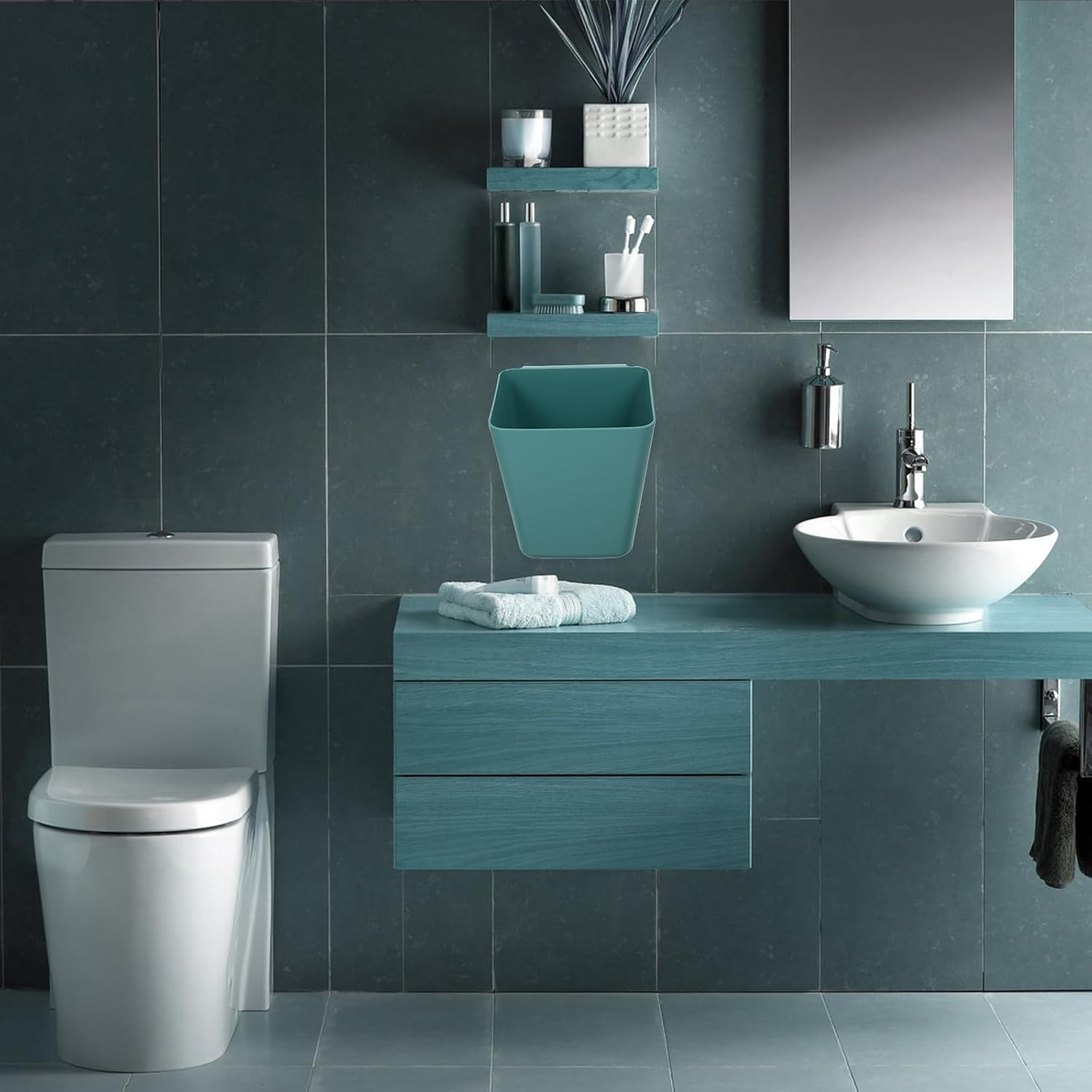 STOBAZA 5Pcs Green Wall-Mounted Storage Baskets Hanging Trolley Organizer Basket for Home Bathroom Makeup Shampoo Holder Space-Saving Pencil Holder image number 4