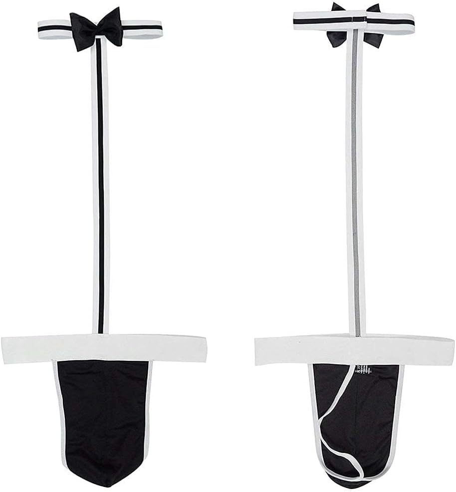 Men'S Sexy Bow Tie Bodysuit Thong Waiter Cosplay Costume, Mankini Beach Swimwear Suspender Thong Elastic G-String Butler Borat Underwear image number 4
