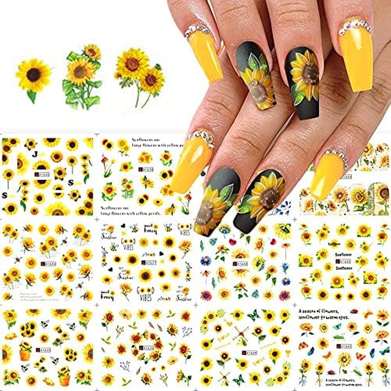 CHANGAR Sunflower Nail Stickers Floria Flower Bee Water Transfer Nail Decals Spring Summer Series Nail Decorations 12 Sheets Nail Tips DIY Toenails Nail Art Decorations Accessories image number 4