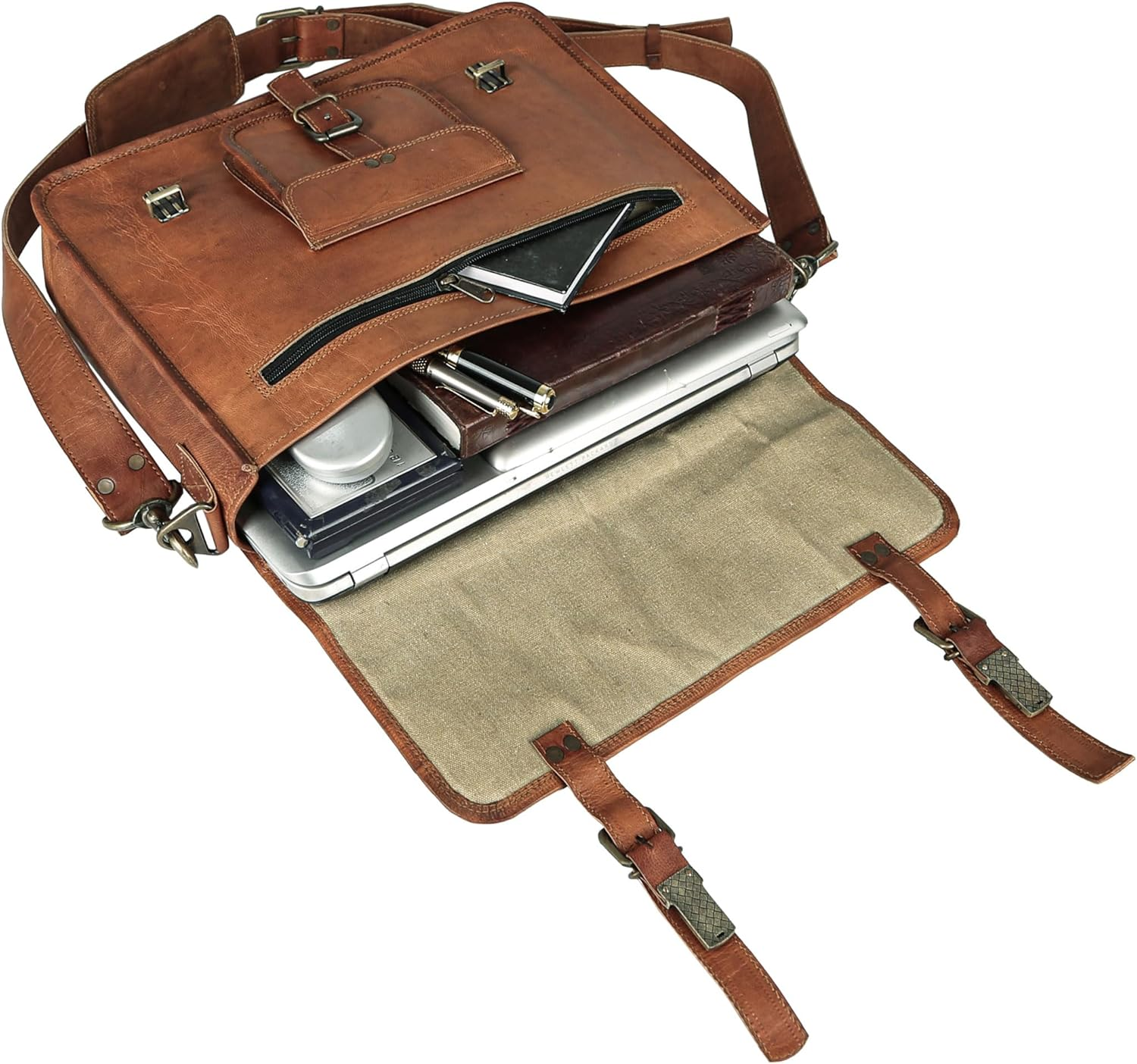 Komal'S Passion Leather Vintage 15 Inch Laptop Messenger Bag Briefcase Satchel for Men and Women image number 5