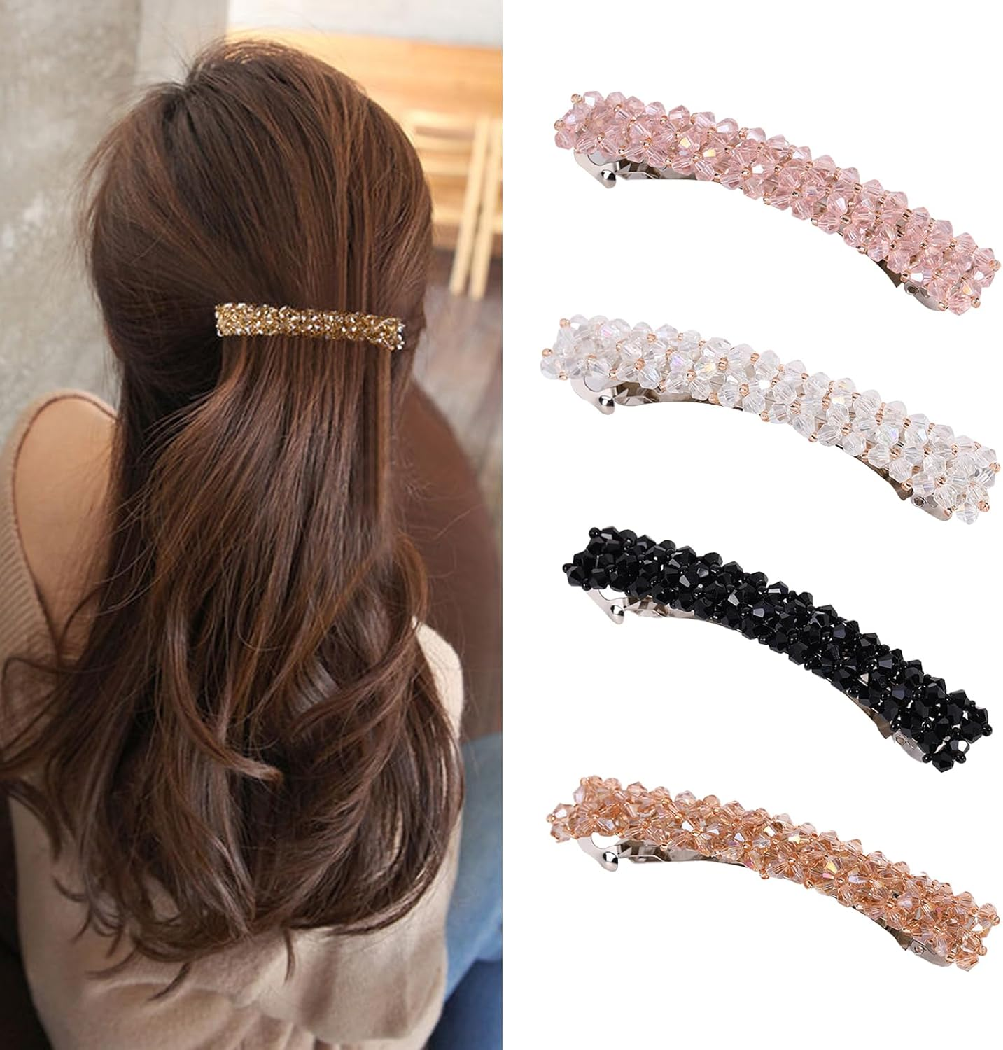 BSITSSS 4 Pieces Crystal Hair Barrettes for Women, Barrette Hair Clips Rhinestone, French Barrette Hair Clip, Shiny Hair Clips & Barrettes, Hair Clasps Bling Accessories for Ladies and Girls image number 5