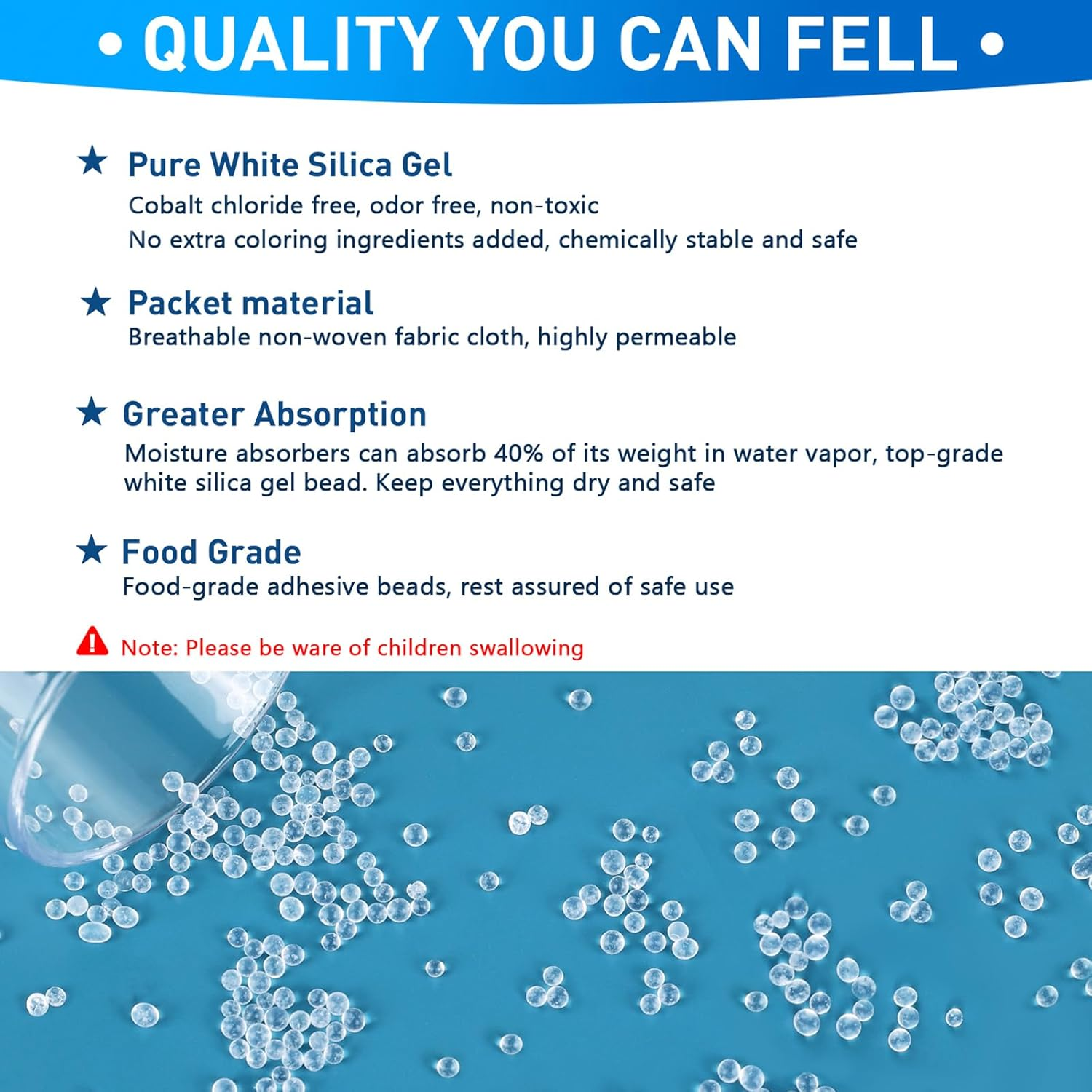 Yeather 50 Gram [20 Packets] Silica Gel Packets - Reusable Desiccant Moisture Absorbers Dehumidifiers of Basement Moisture Absorbers, Electronics Storage (Food Safe) image number 3