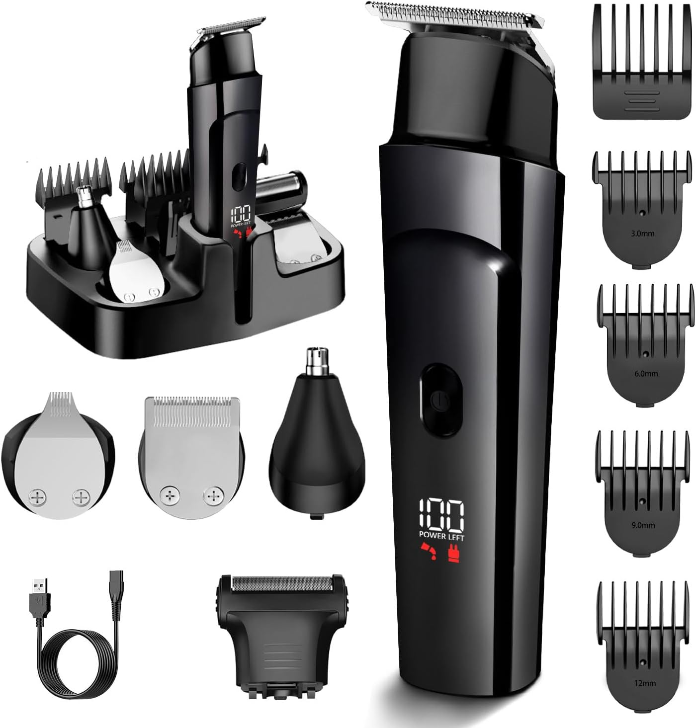 Beard Trimmer Hair Clipper for Men - 5 in 1 Men&rsquo;S Grooming Kit with Electric Shaver, Nose Hair Trimmer with LED Display, Waterproof Rechargeable Beard Shaver for Painless Facial & Body Hair Removal image number 1