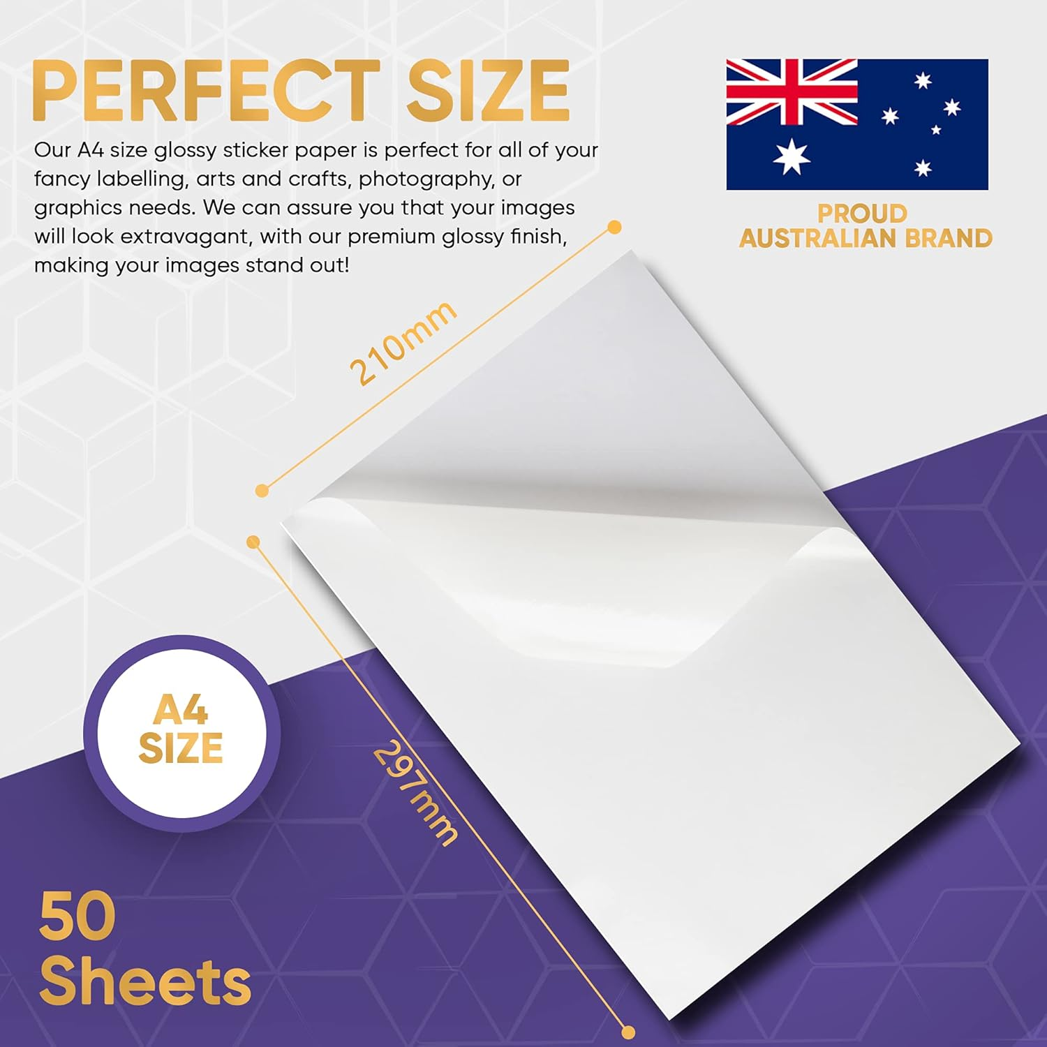 Avarrix Australia A4 Sticker Paper, Paper-Based Glossy White, 50 Sheets, Self Adhesive Premium Glossy Sticker Paper for Inkjet and Laser Printer, 90Gsm Thickness Printable Label Sheets image number 6