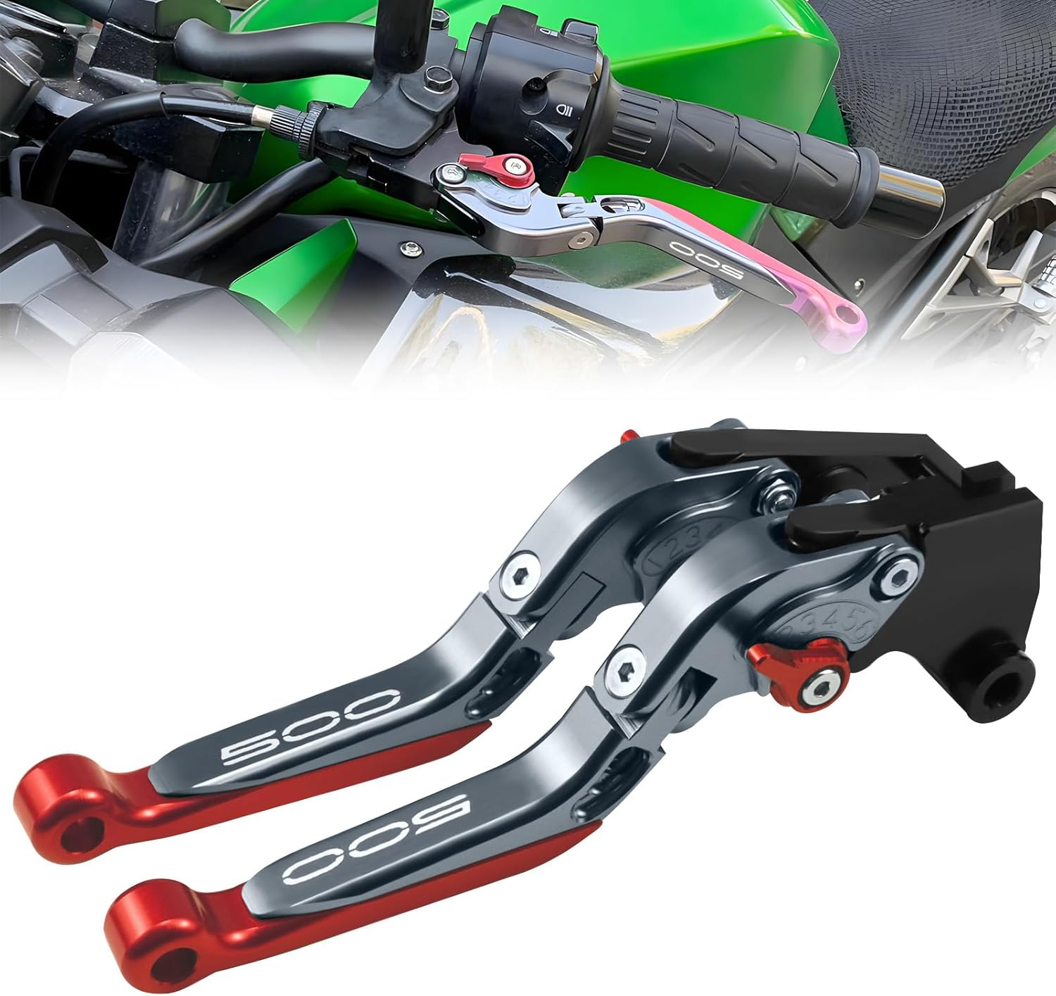 XIDAODIT for Kawasaki NINJA500 Ninja 500 Z500 Z 500 SE 2024 2025 Motorcycle Clutch Lever Adjustable Handlebars Brake and Clutch Levers Set (Red) image number 3