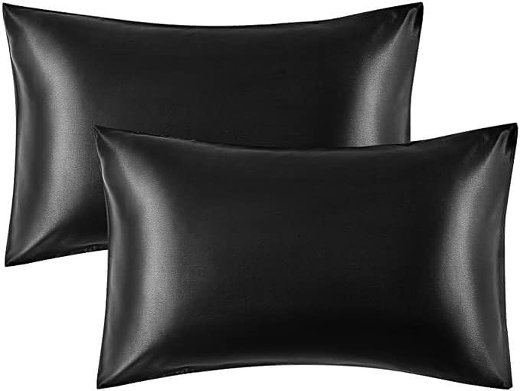 Satin Pillow Shams 2 Pcs Super Soft and Luxury Pillowcases (Standard 48Cm X73Cm, Gray)