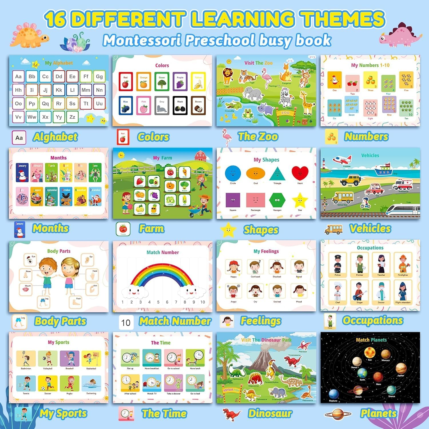 Montessori Preschool Busy Book for Toddlers Ages 3 and up - Preassembled - Preschool Learning Activities Homeschool Montessori Toys - Gifts for 3 Year Old Boys - 4 Year Old Girl Birthday Gifts