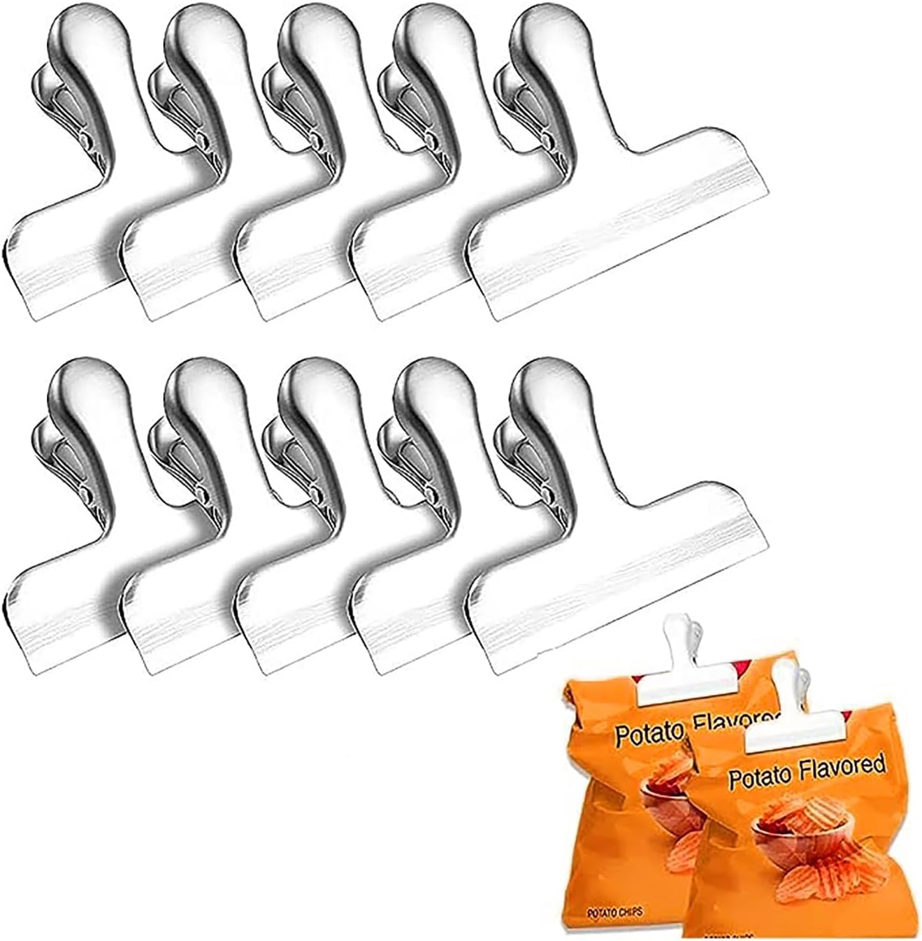QYINXIU 10 Pack Bag Clips, Stainless Steel Chip Clip, Chip Clips Bag Clips Food Clips, Bag Clips for Food, Heavy Duty Air Tight Seal Kitchen Clips Snack Clips Food Bag Clamp Clips image number 4