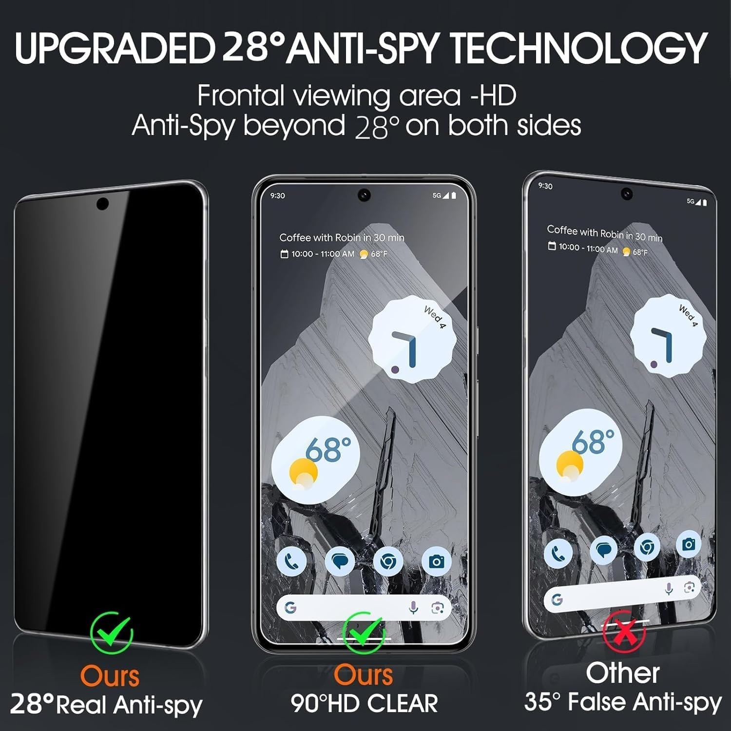 Zonyee 3 Pack Privacy Screen Protector for Google Pixel 10 Pro, 9H Hardness Anti-Spy Full Adhesive Coverage Tempered Glass Film for Google Pixel 10 Pro [Support Fingerprint Reader, Anti-Fingerprint] image number 3