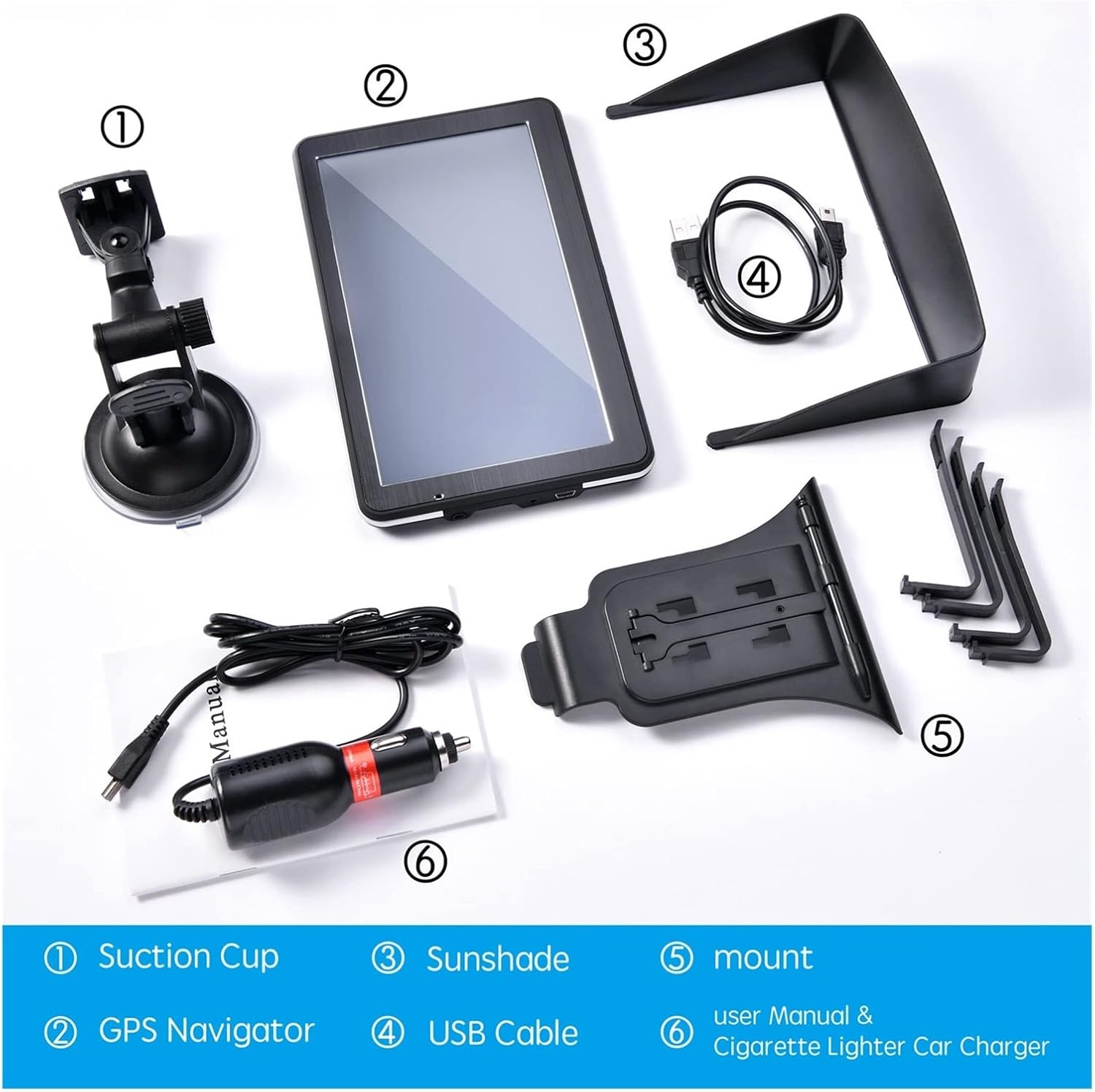 GPS Car Navigator, 7" HD Car GPS Navigation 8G RAM 128-256MB FM Bluetooth AVIN Europe Map Sat Nav Truck GPS Navigators for Car Truck Rv(128-256Mbresistive)