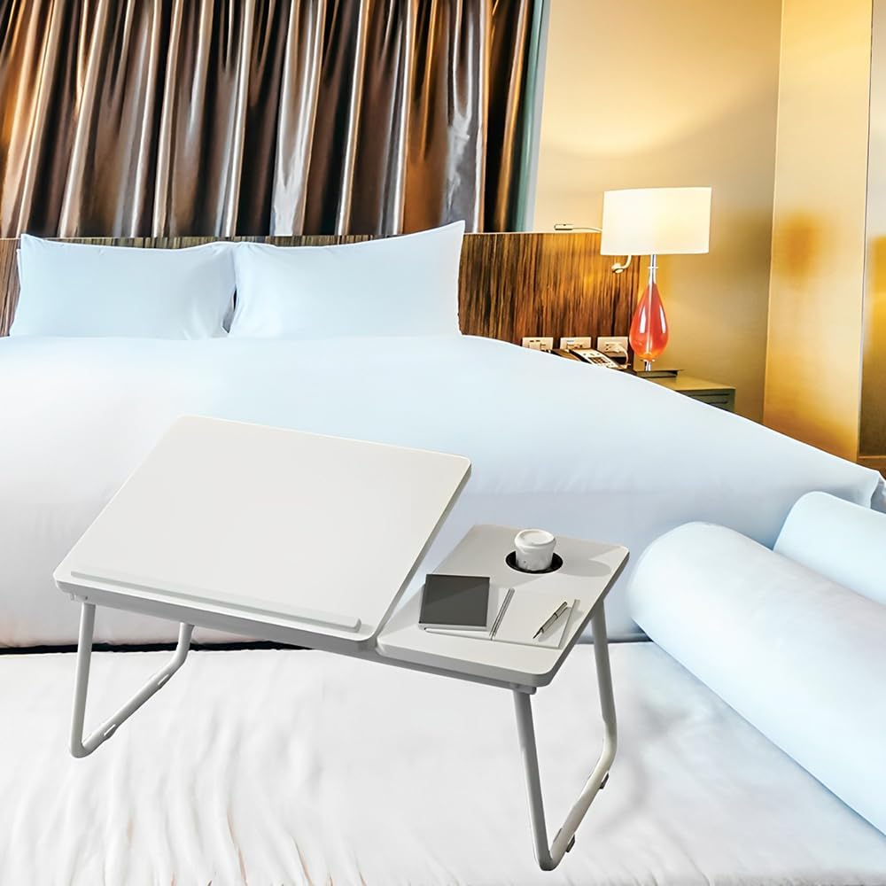 TOMVAES Laptop Desk in Bed 45-Degree Adjustable Desks Convenient USB Charging Port Foldable Table Suitable for Eating, Working, Writing, Reading (White) - White image number 6