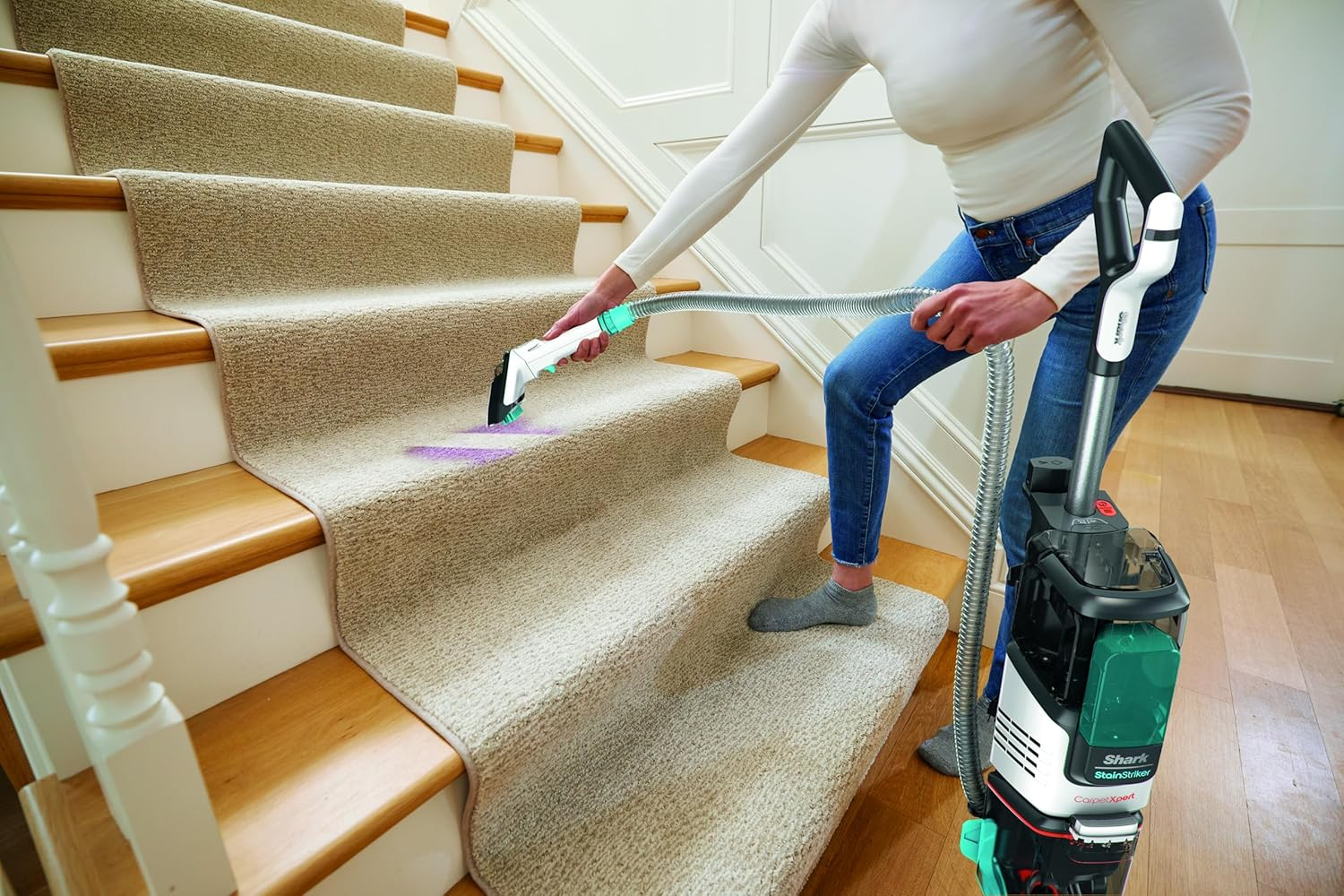 Shark Carpetxpert Deep Carpet Cleaner with Built-In Stainstriker, Portable Upholstery Cleaner, Powerful Dual-Action Stain & Spot Remover, EX200ANZ, White image number 2