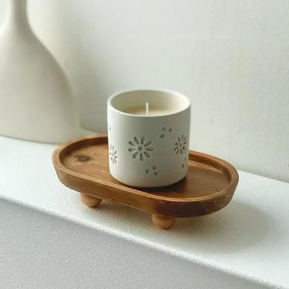 Mini Wooden Riser for Display, Wood Pedestal Stand for Farmhouse Tabletop Entry Table Centerpieces Decor, Decorative Tray for Candles Plants Bottles Soap Dispenser (Oval) image number 5