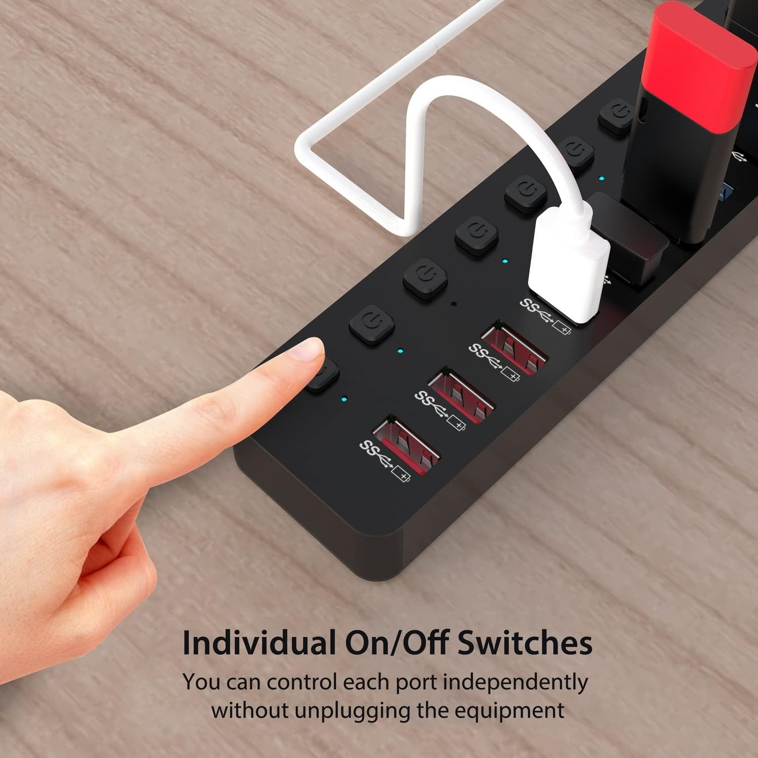 Simplecom CHU810 48W 10-Port USB 3.0 Hub and Charger with Individual Switches 12V/4A Power Adapter BC 1.2 Fast Charging image number 1