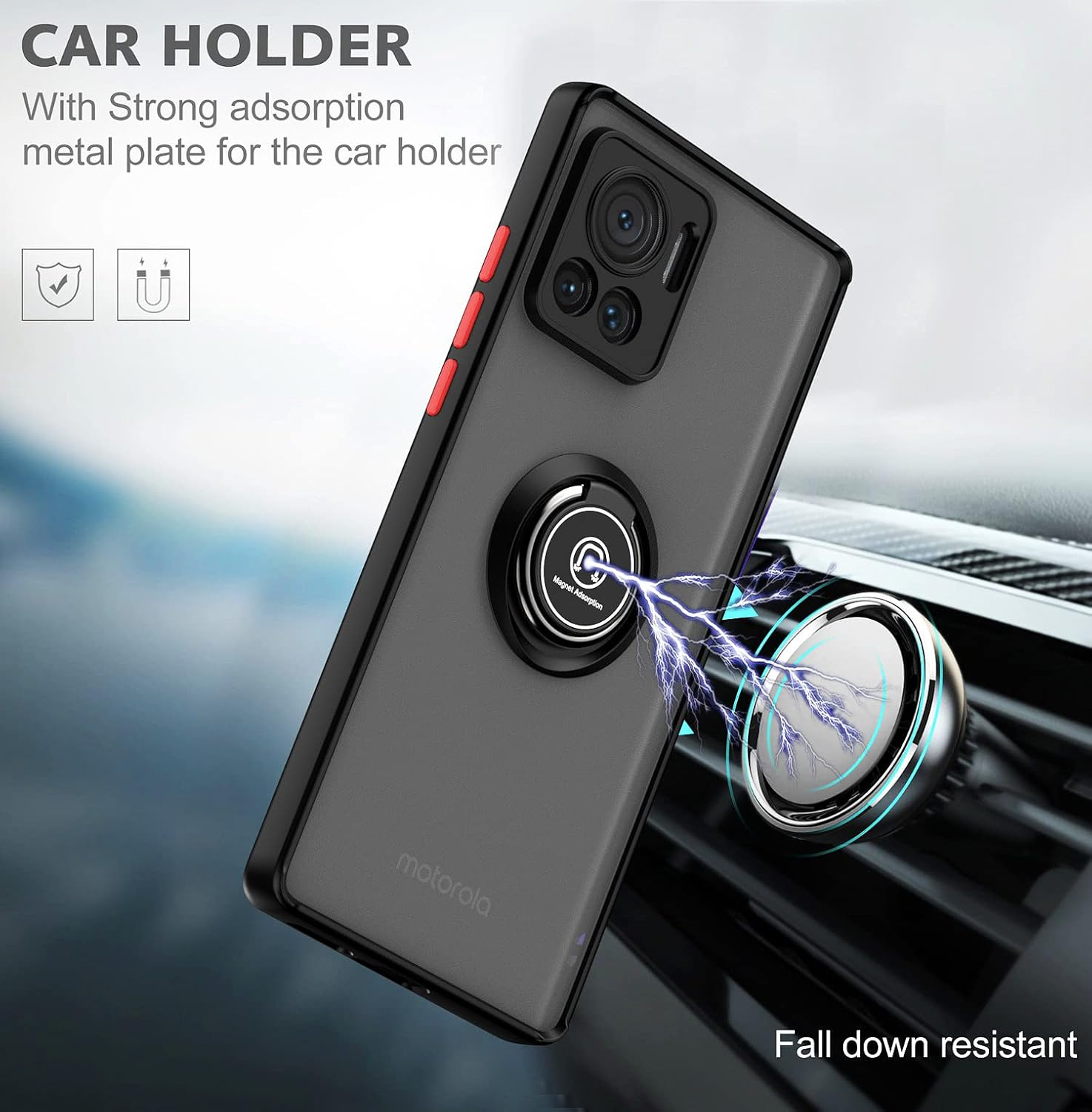 XINYEXIN Case for Motorola Edge 30 Ultra with Ring Stnad Shockproof Mobile Phone Case Anti-Scratch Translucent PC Back + Soft TPU Bumper Case Cover - Black image number 6