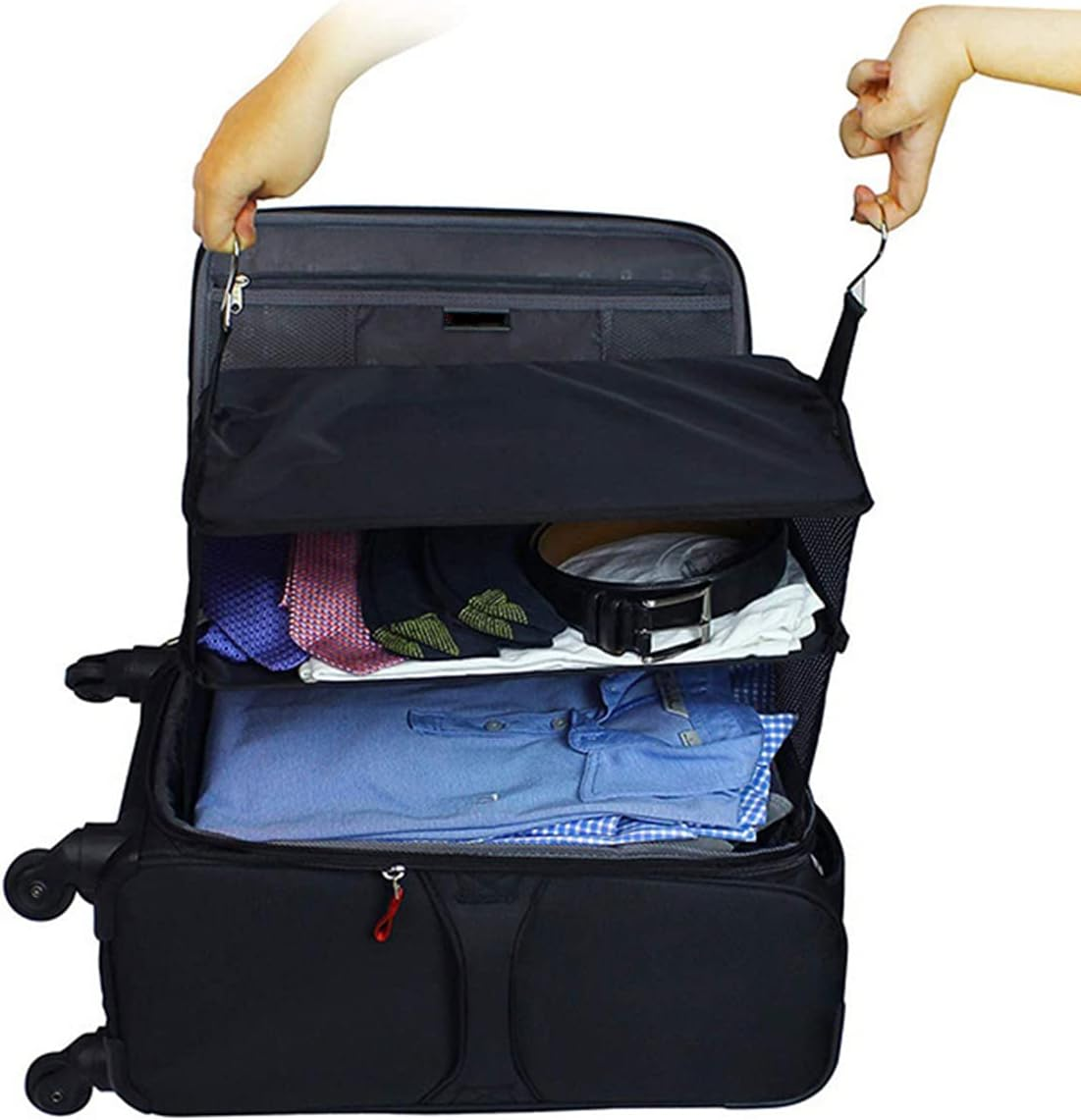 Travel Luggage Organizer Portable Travel Shelves Bag 3-Shelf Suitcase Cube Collapsible Hanging Closet Storage Bag Space Saver for Wardrobe Suitcase Carry On image number 2