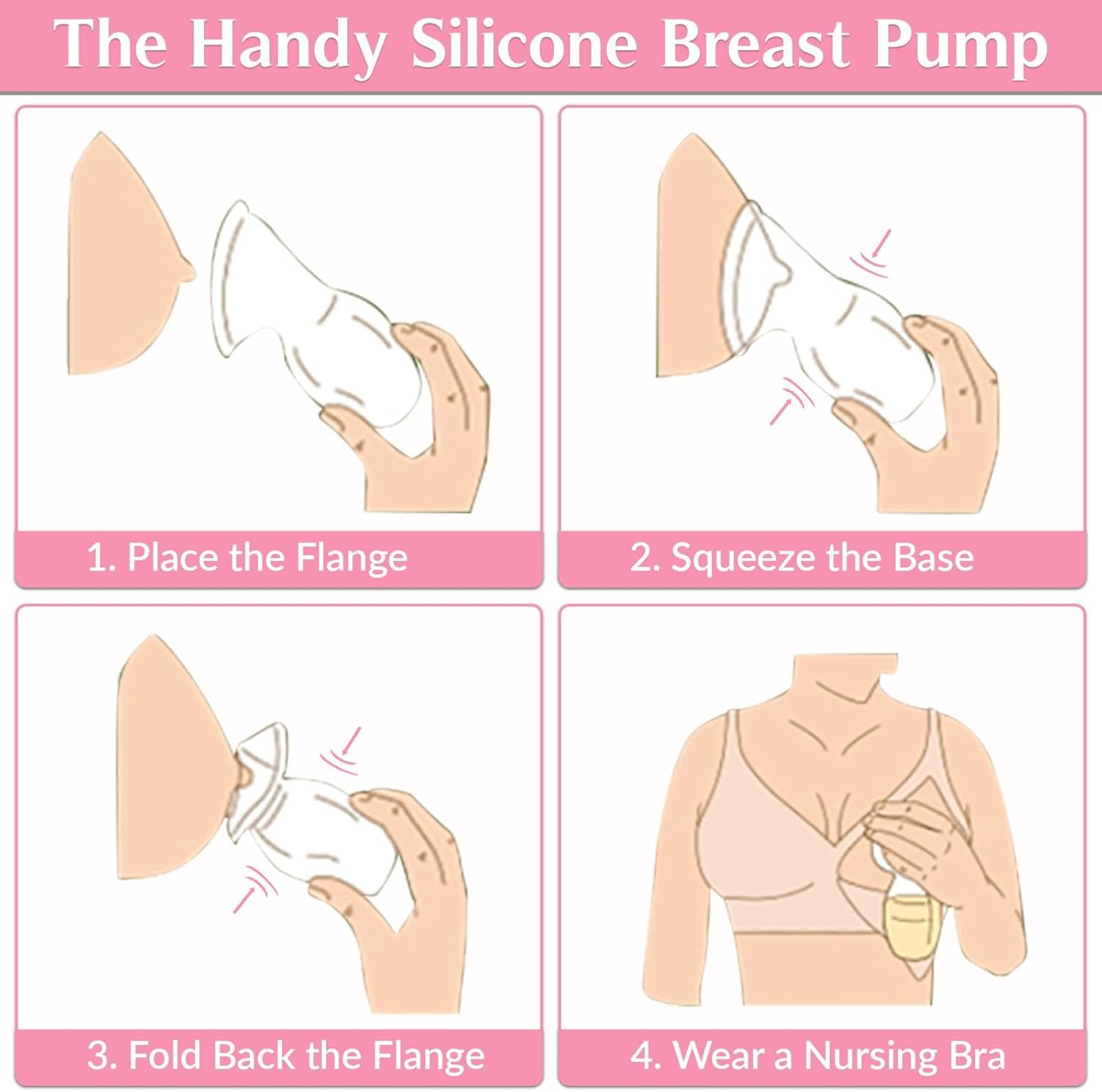 Manual Breast Pump, Silicone Hand Pump Breastfeeding with Suction Base, Includes anti Dust Cover, Lanyard and 2 Milk Storage Bags, Adjustable Neck Strap, 150Ml/5Oz Capacity, Easy to Clean and Pour