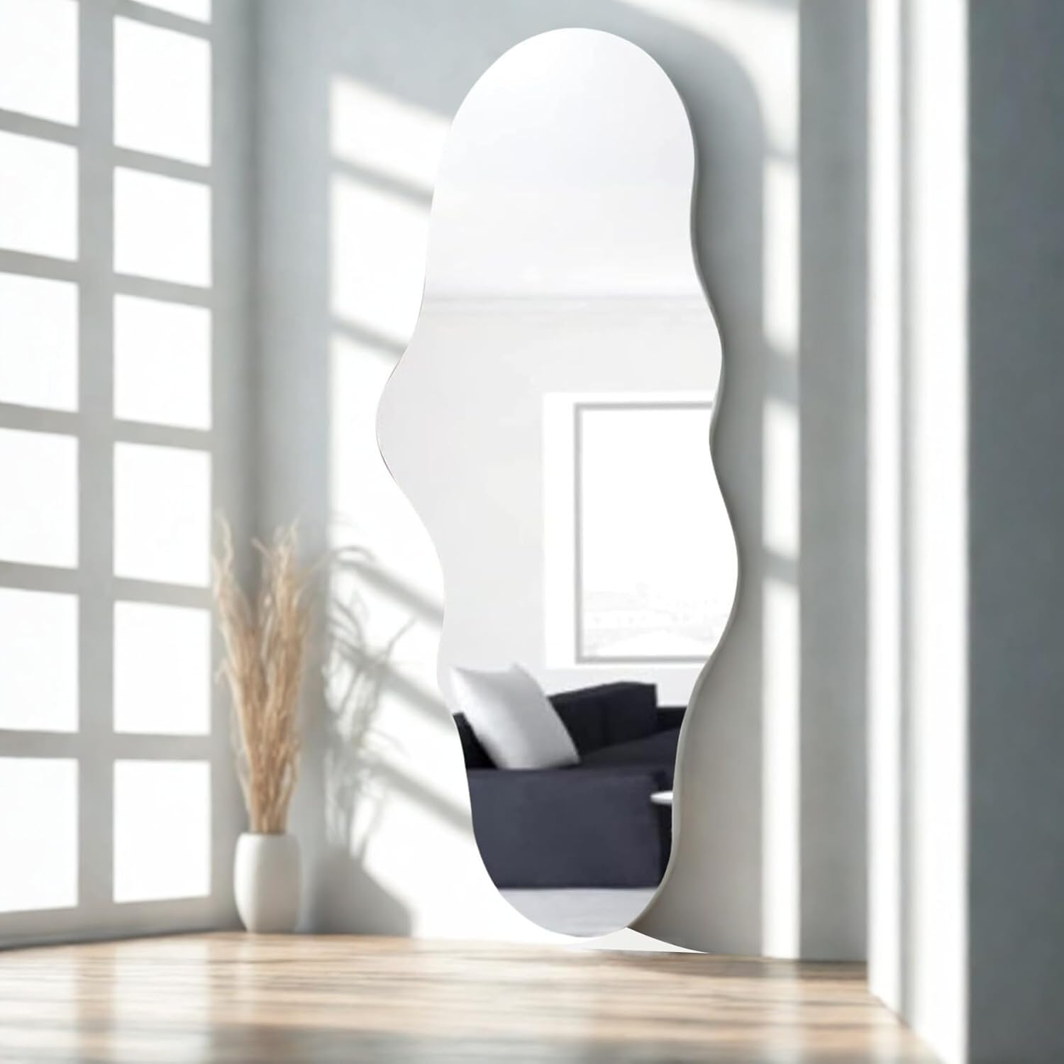 BST FURNH Whale Mirror 44X21 Inch Irregular Wall Mirror,Frameless Wall Mirror,Bedroom Living Room Bathroom Wall Mirror,Irregular Mirror