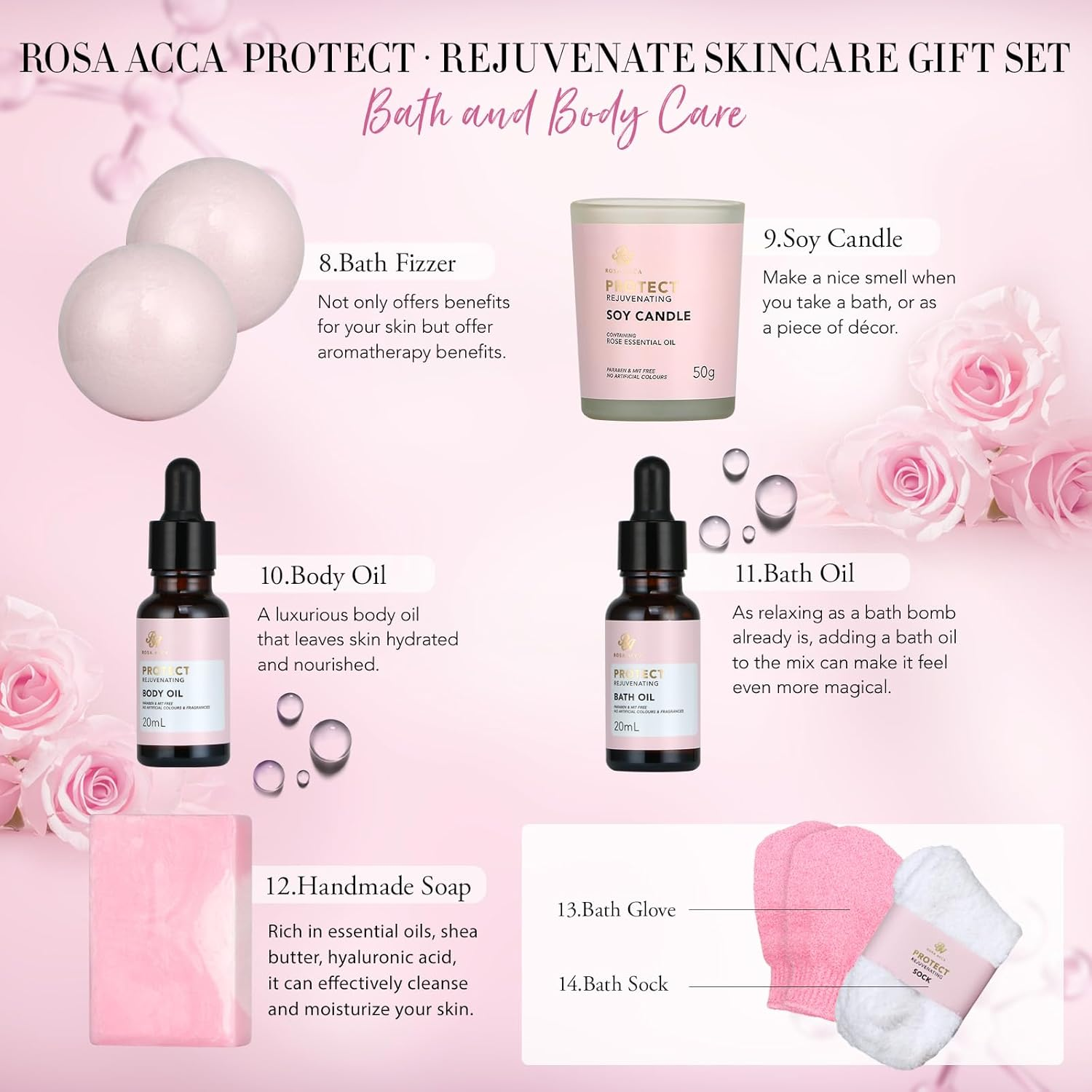 30Pcs Valentines Day Gifts for Women, Spa Gifts Rose Facial Skin Care Set, Face Cream, Bath Oil, Serum, Shower Accessories, Bath and Body & Facial Kit, Birthday, Christmas, Mother'S Day,Bridal Shower image number 1