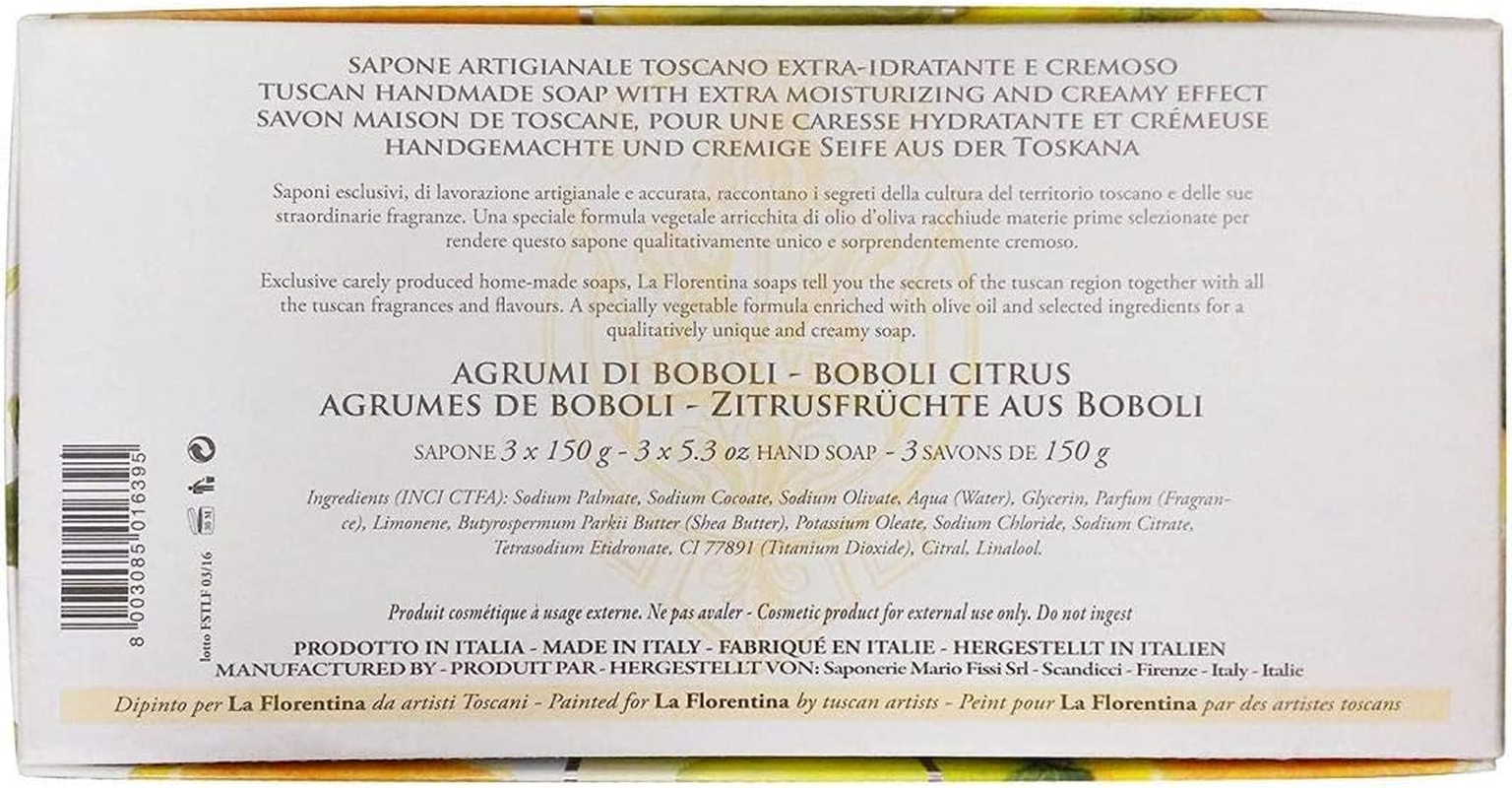 La Florentina:"Agrumi Di Boboli" Bar Soaps, Citrus Scent,"Bellosguardo" Collection - Pack of 3 Soaps, 5.3 Ounces (150G) Each, Gift Box [ Italian Import ] image number 2