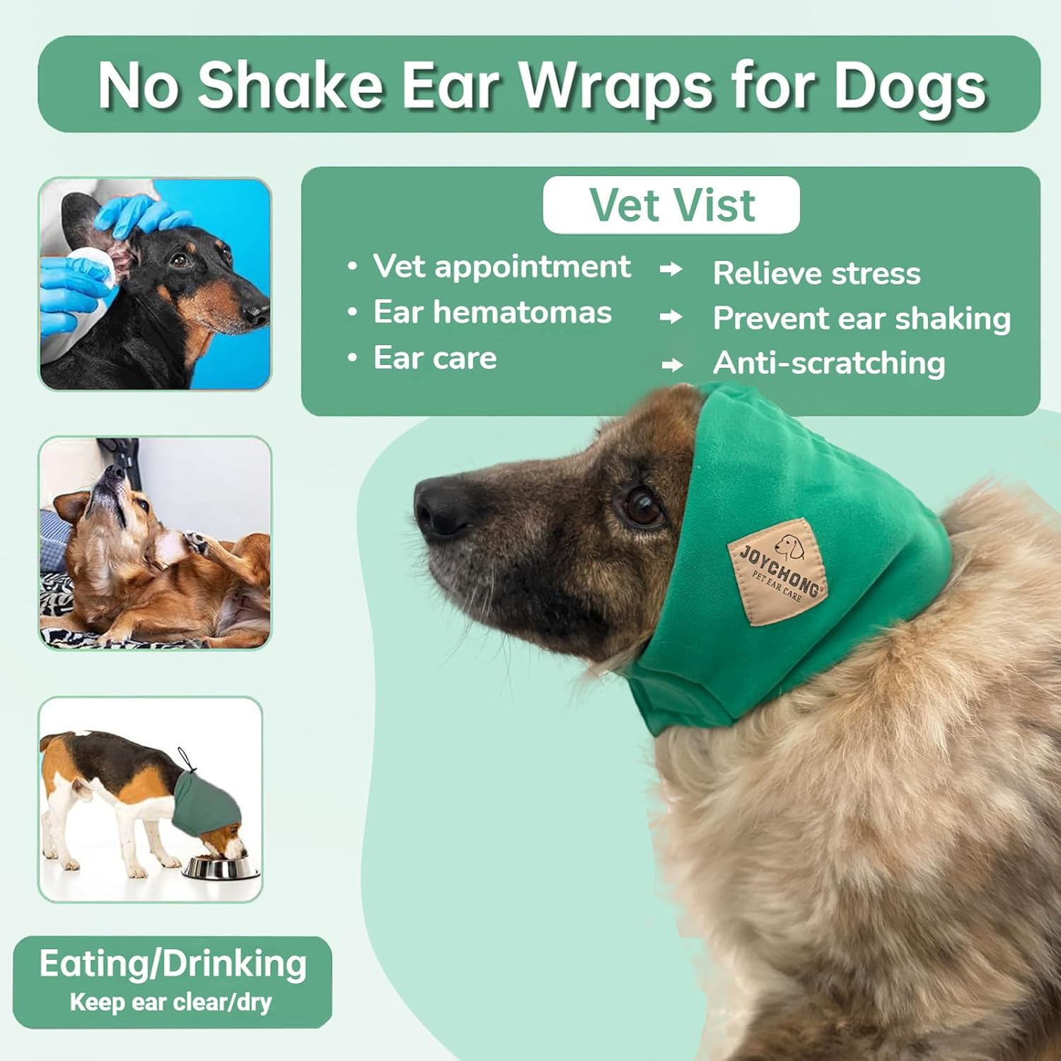 Joychong Dog Ear Muffs Noise Protection, Head Cover and Neck Warmer, Adjustable Headband for Anxiety Relief, Thunderstorms, Dog Hematoma,Green,M image number 1