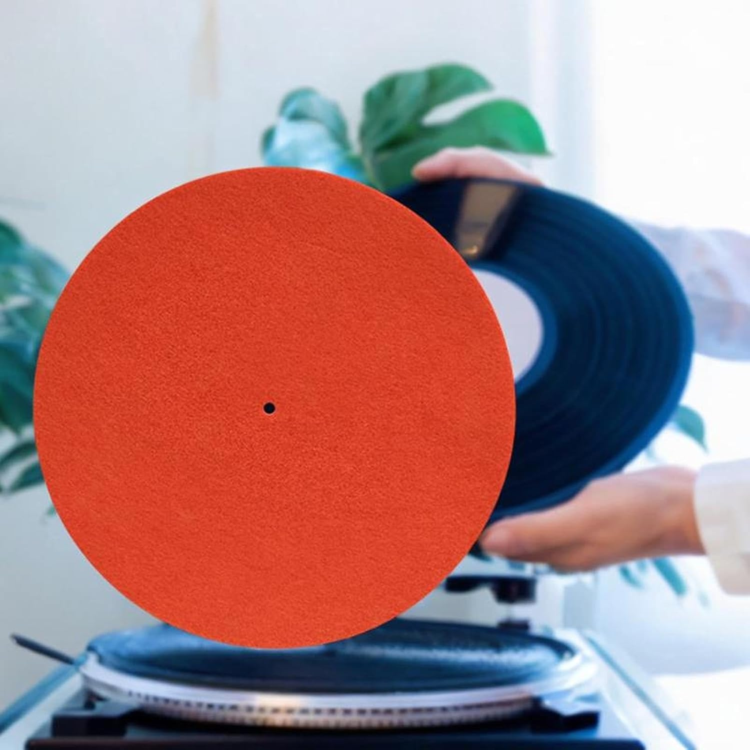 Record Player Mat, 12In anti Slip and anti Static Felt Record Pad Turntable Slipmat Turntable Platter Mat, Orange - Orange image number 1