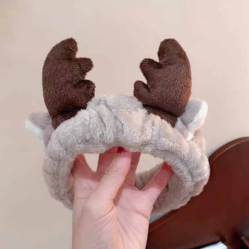 Youery Headband Bracelet Sets Hair Band Makeup Antlers Brown Face Wash Hair Bands Spa Headband Soft Elastic Hair Band Wrist for Girls Face Washing Makeup Shower image number 3