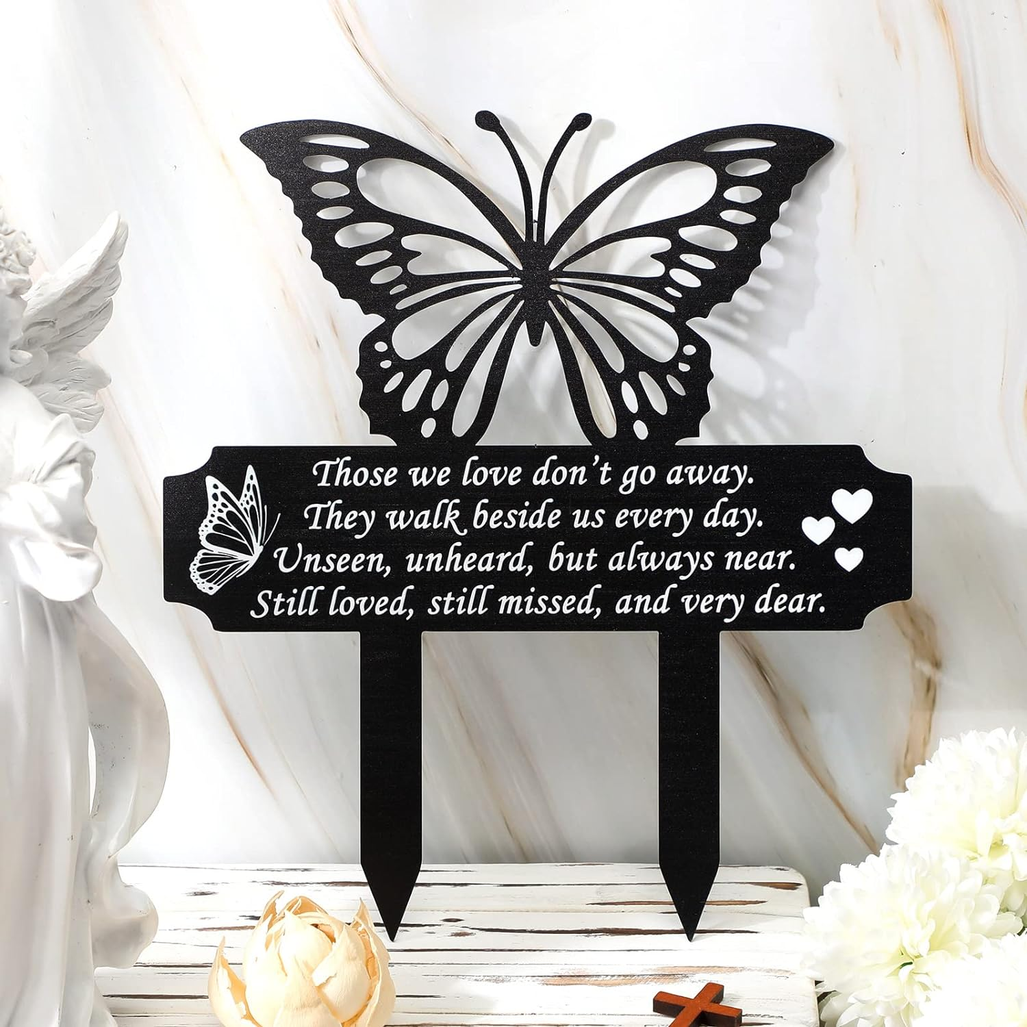 Buryeah Cemetery Decorations for Grave Butterfly Memorial Grave Markers Plaque Stake Metal Memorial Sympathy Cemetery Garden Stake Decoration for Outdoors Yard(Small) image number 1