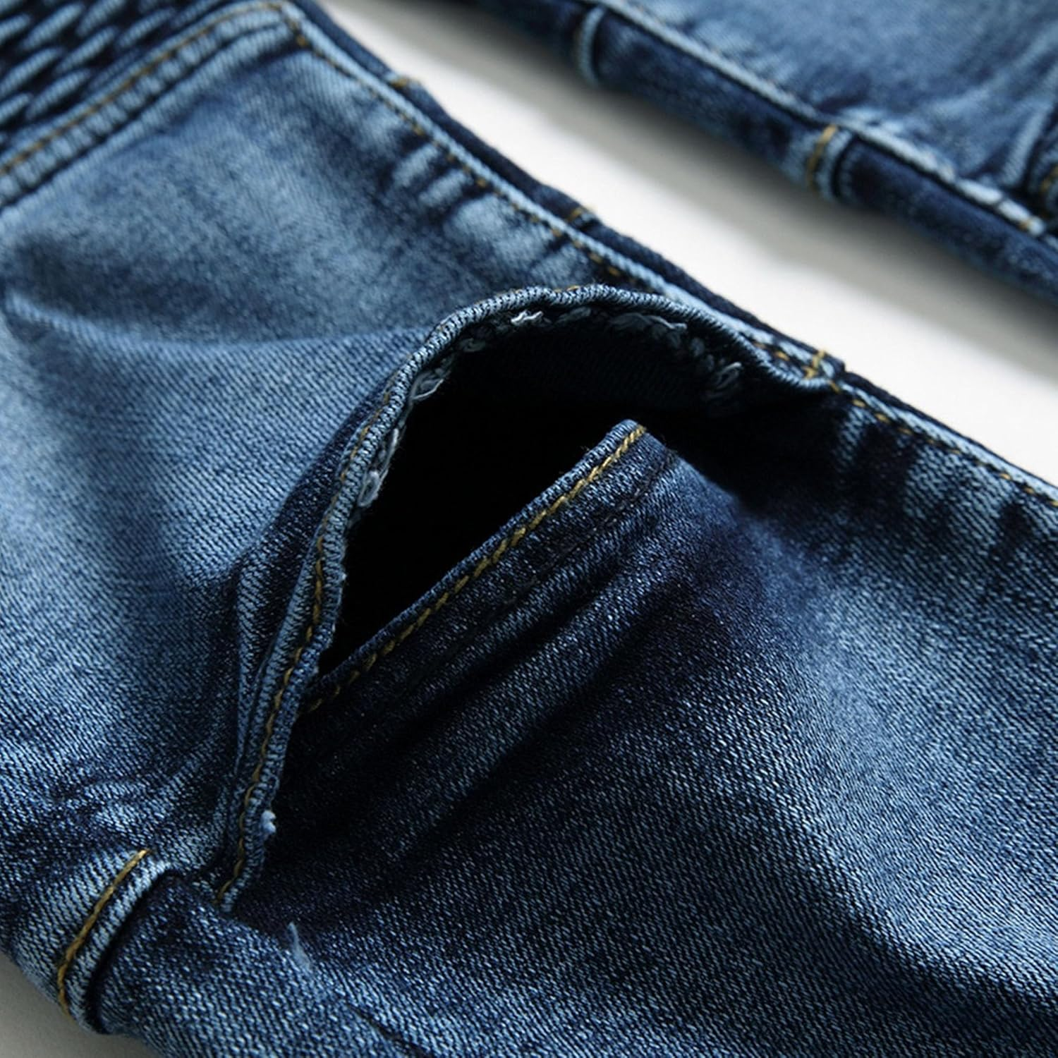 Men Daily Cycling Knee Denim Pants Vintage Slim Casual Motorcycle Jeans Y2K Classic Mid Rise Comfy Trousers, Blue, 32 image number 1