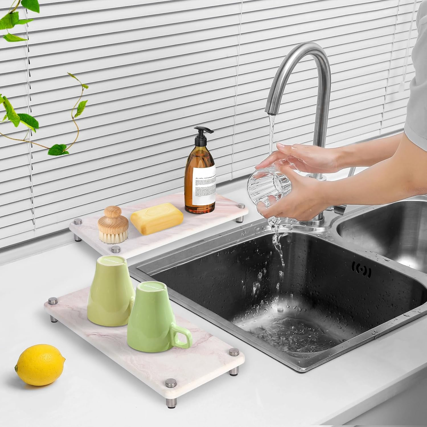 Generisch Sink Organiser, Grey Marble Sink Utensils, Storage, Applicable to Sponge Brush, Soap, Shampoo, Lotions, Quick-Drying, Kitchen, Bathroom Organiser (Rose Marble) image number 6