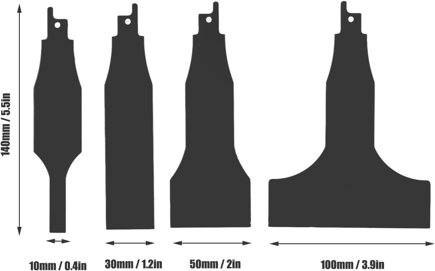 CHICIRIS 4PCS Reciprocating Saw Scraper Blade, High Carbon Steel Reciprocating Saw Scrapers Tile Cleaning Tools for Home Cleaning, Black, 10Mm/30Mm/50Mm/100Mm, Suitable for Semi Hard Materials image number 6