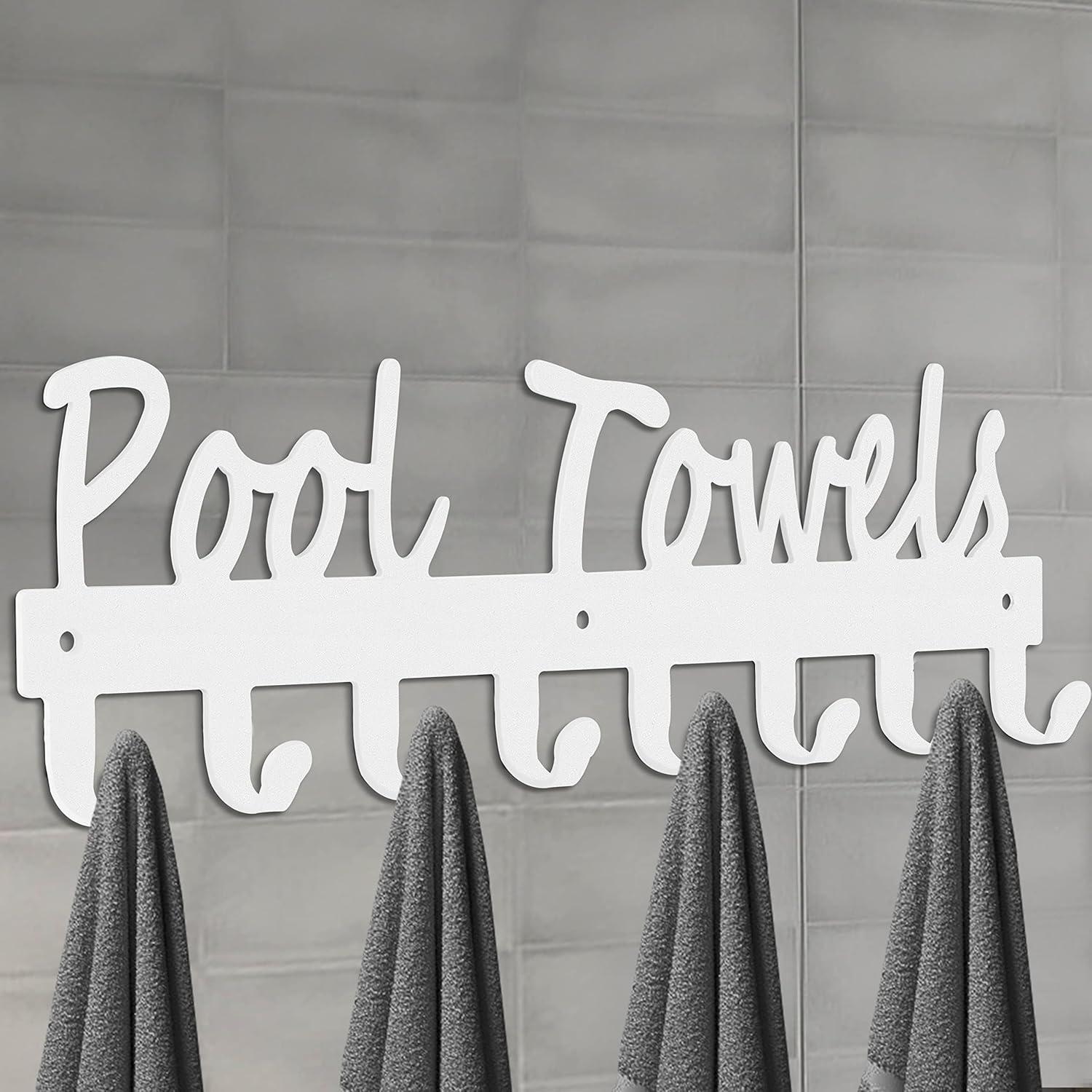 Pool Towel Hooks for Bathroom Wall Mount Towel Rack Towel Holder Carbon Steel Hanger Organizer Indoor Outdoor for Robe, Towel, Coat, Swimsuit, Umbrella, Bag, Keys, White image number 1