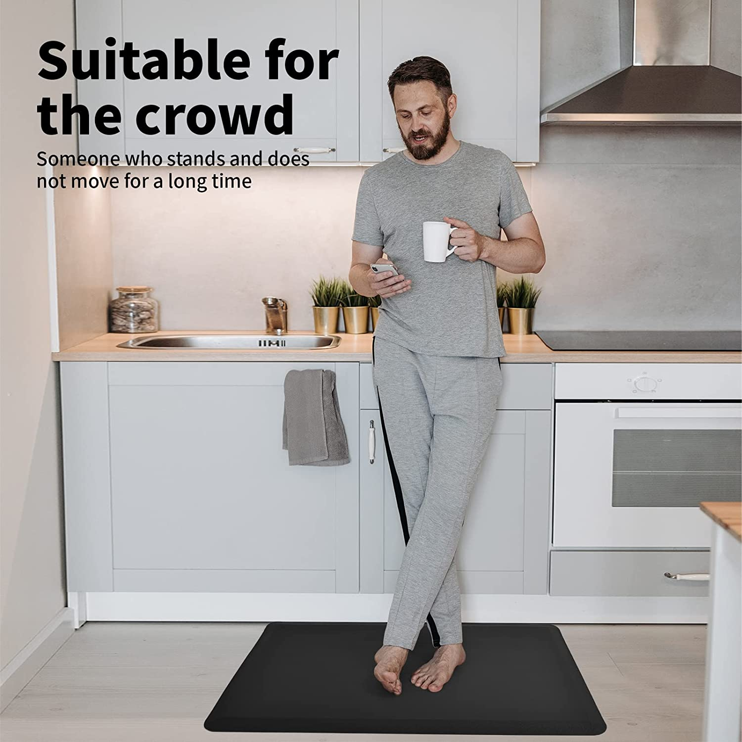Art3D anti Fatigue Mat Kitchen, Non-Slip Cushioned Kitchen Mats Comfort Standing Desk Mats for Kitchen, Floor, Office, Sink, Laundry, 71X44X1.2 CM, Black image number 3