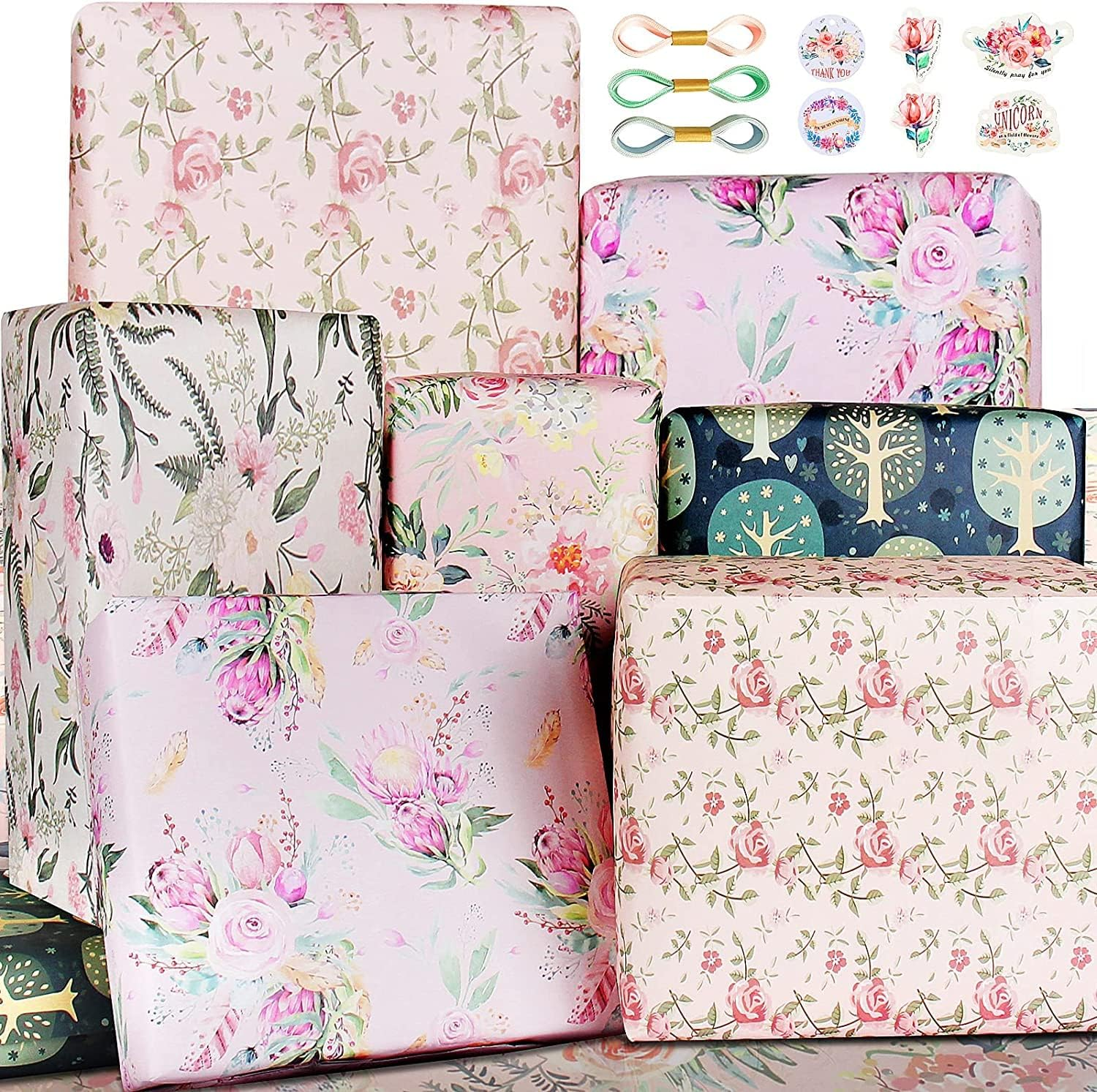 Wrapping Paper Sheets-Birthday Wrapping Paper for Women Men Girls Boys Female Male-Kraft Recycled Gift Wrapping Paper Set,Birthday Gift Wrap Paper and Tags and String for Present Wrapping Paper-Eco Wrapping Paper Birthday Paper Wrapping,Birthday Wrap Paper,5 Pack 50X70CM per Folded Sheet