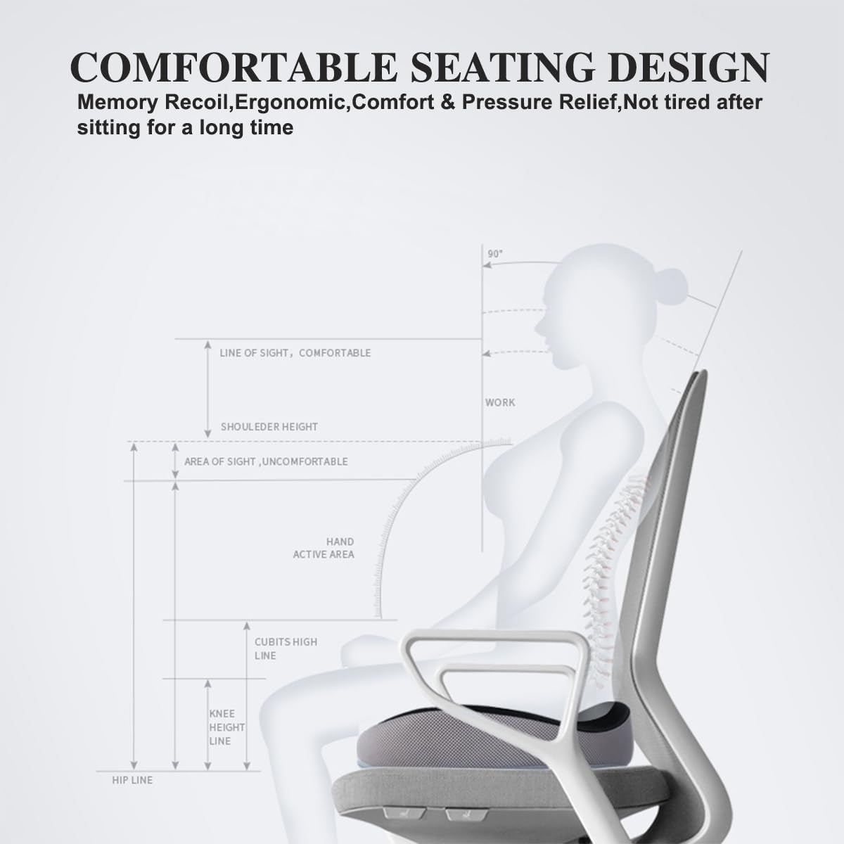 Seat Cushion, Ergonomic Coccyx Cushion for Office and Car Chair, Memory Foam Seat Cushion for Post-Op Hemorrhoids,Tailbone Pain Relief,Office Chair Cushion for Reducing Sedentary image number 3